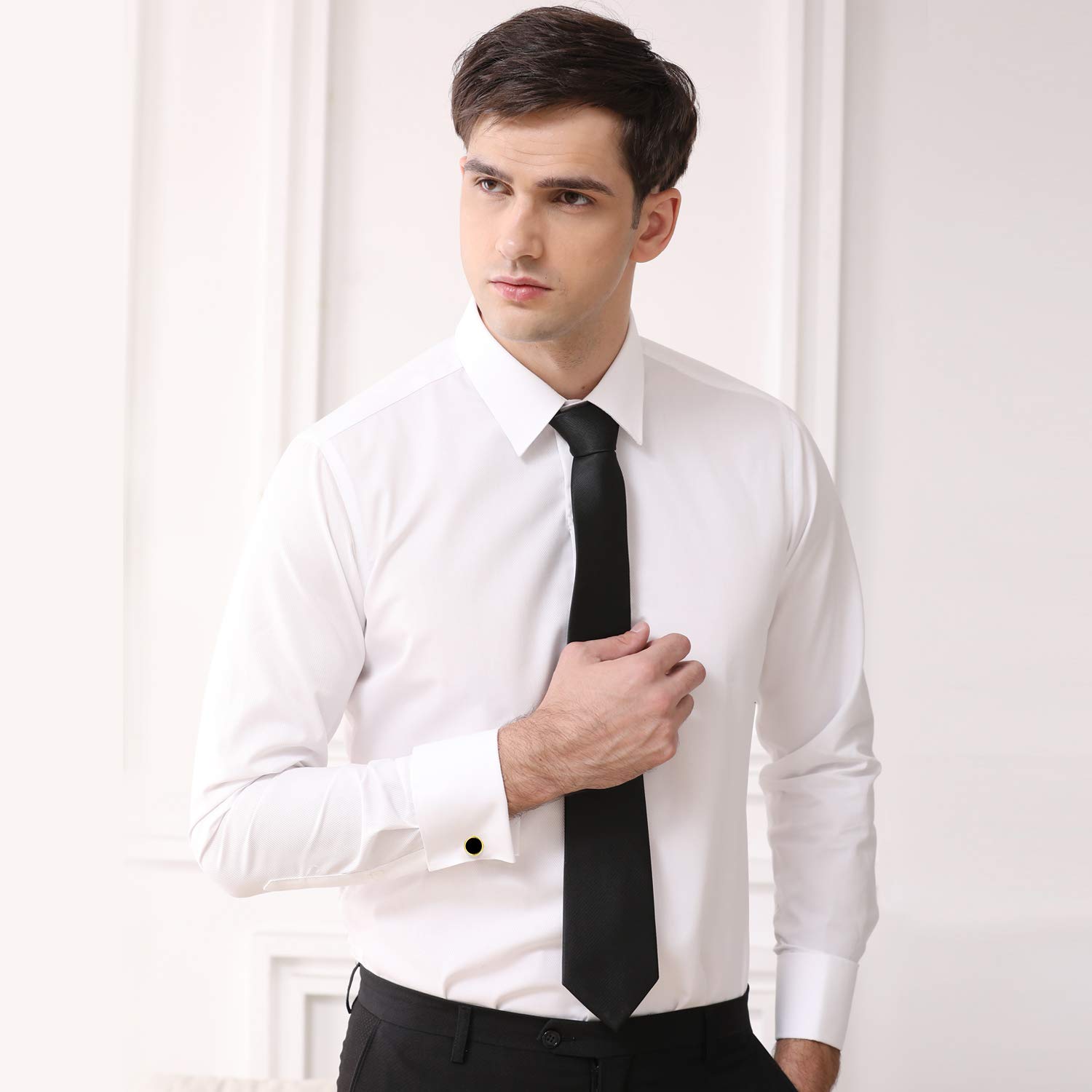 Honey Bear White Pearl Shell Black Onyx Round Cufflinks for Men - Elegant Gift for Weddings, Business & Formal Events