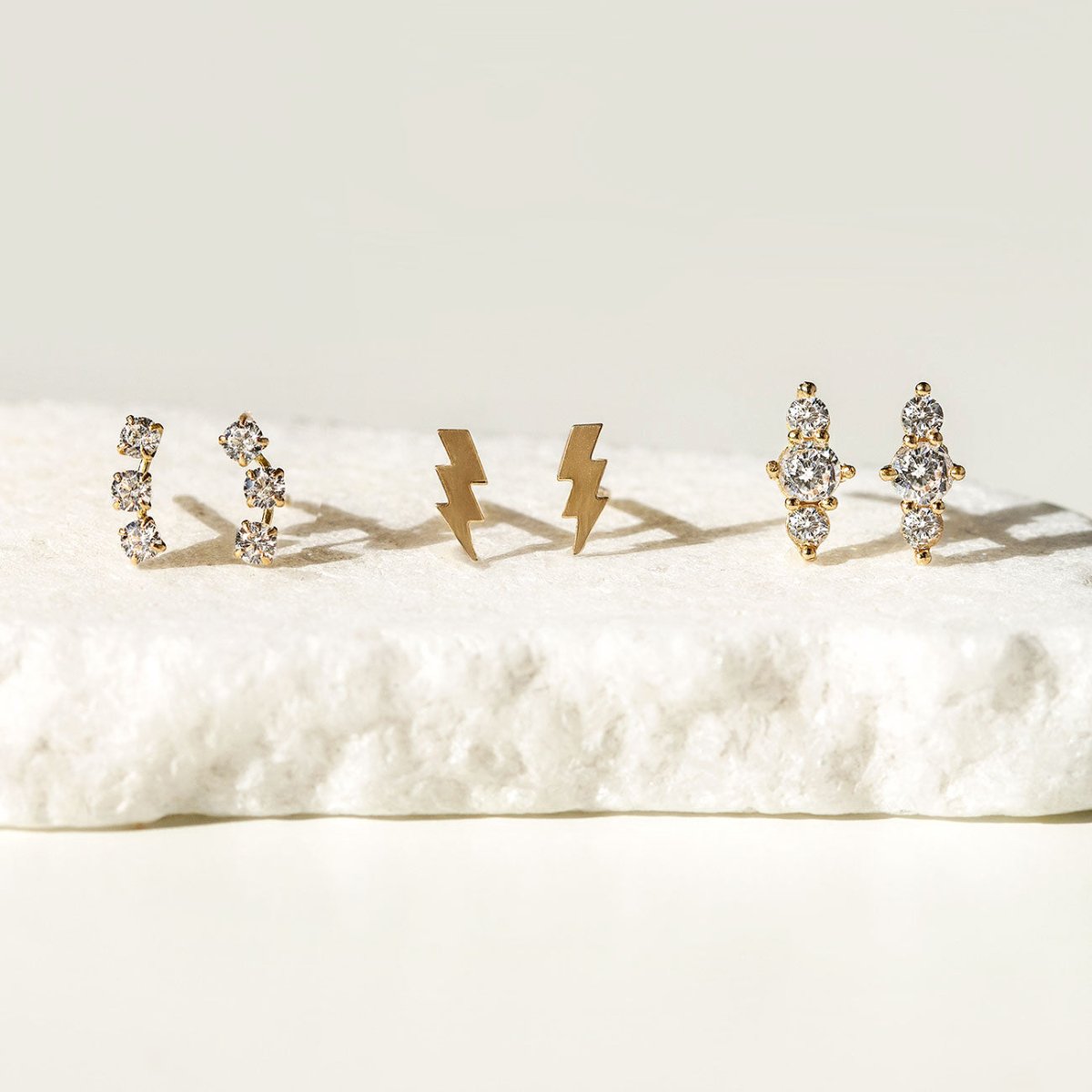 Trio Bar Pavé Stud Earrings - 14K Gold Plated Cubic Zirconia Studs for Women | Perfect for Parties, Weddings & Everyday Wear