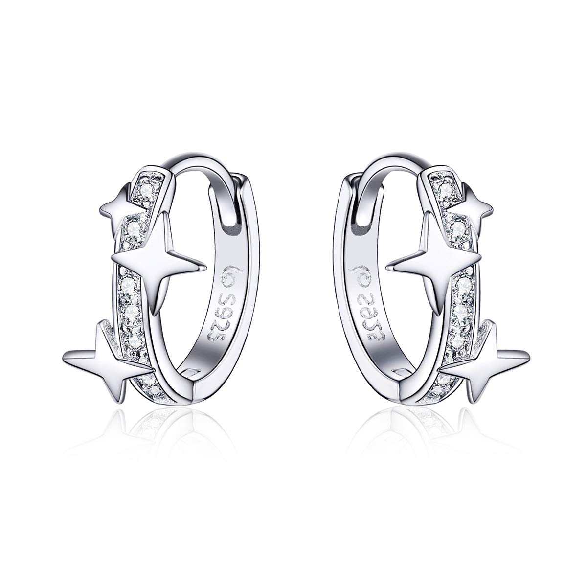 Sterling Silver Star Small Hoop Earrings for Women & Teens - Hypoallergenic Dainty Huggie Earrings in White Gold Finish | Perfect for Everyday Wear, Gifts & Special Occasions