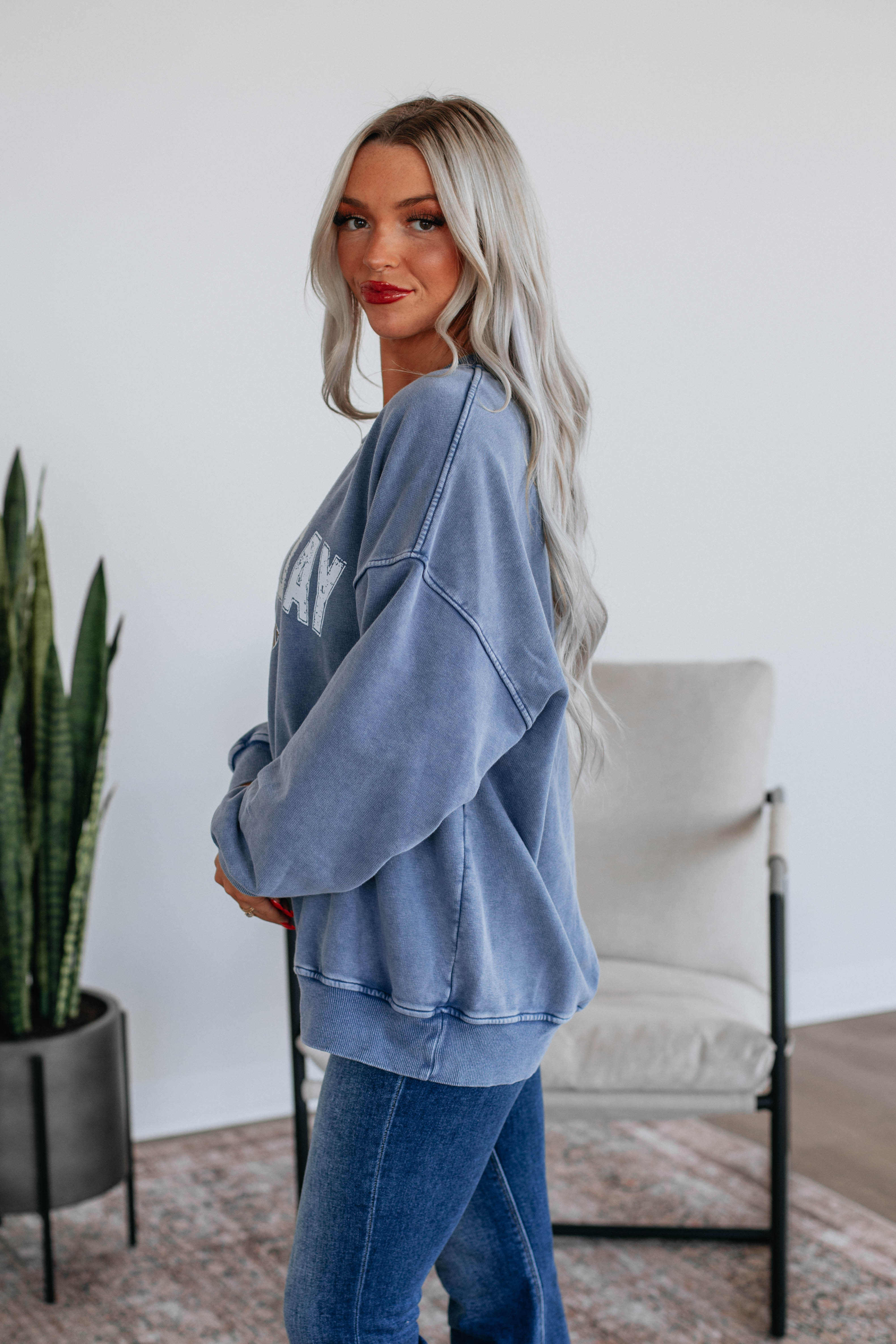 Game Day Oversized Crewneck Sweatshirt - Steel Blue | Comfortable & Stylish for Sports Events, Casual Wear & Lounge