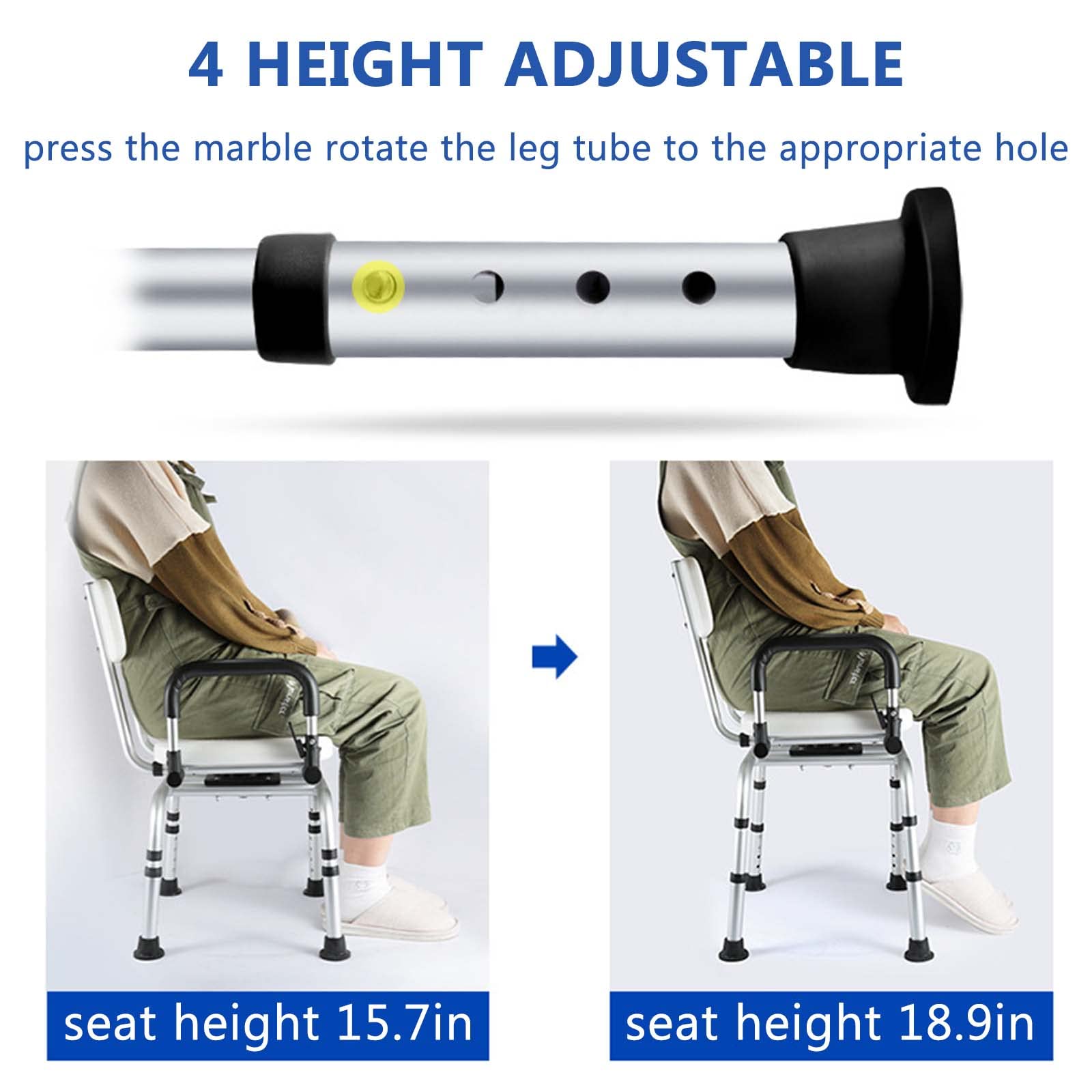 360° Swivel Shower Chair with Adjustable Height & Liftable Armrests - Bath Safety Seat for Elderly & Adults - Non-Slip Bathtub Stool for Seniors Mobility - Ideal for Bathroom Safety, Post-Surgery Recovery & Accessible Showering