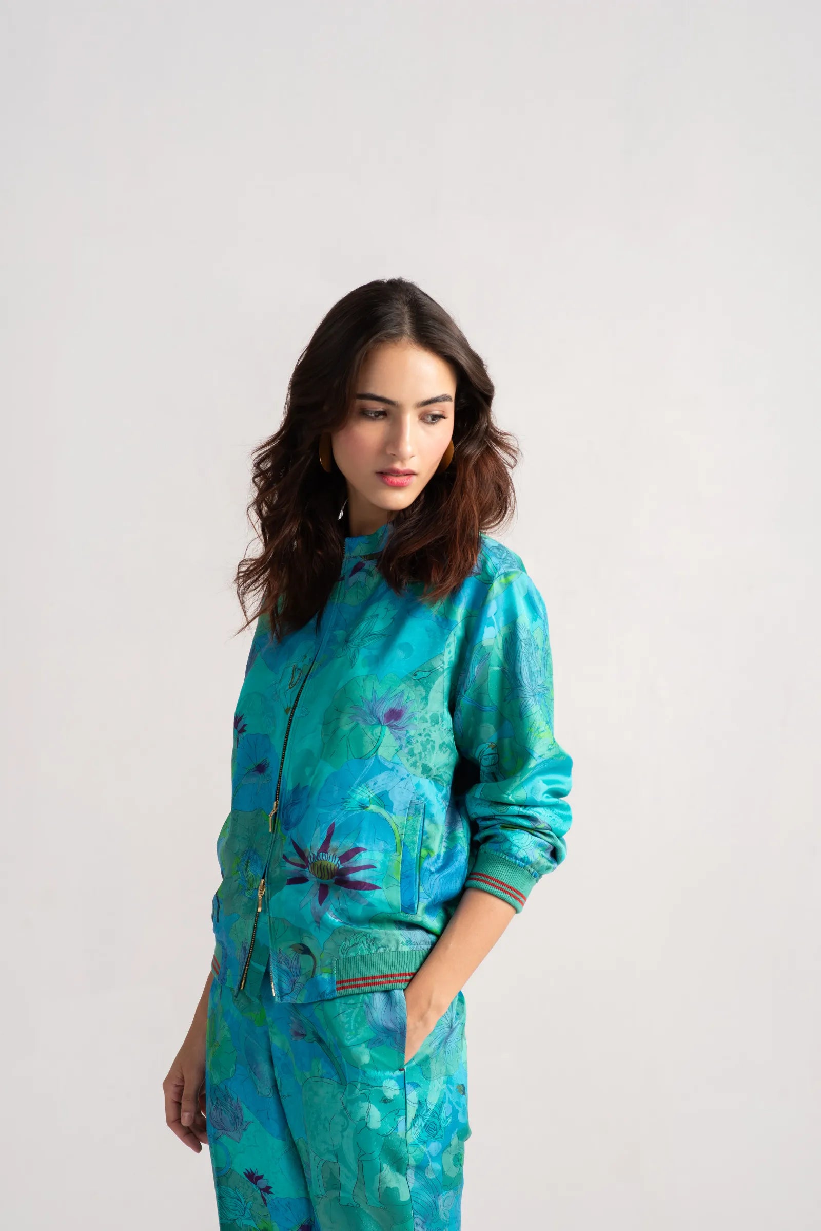 Premium Azad Trousers - Luxurious Silk Damask Fabric in Aqua Blue | Elegant Lounge Pants for Women | Perfect for Home Relaxation & Special Occasions