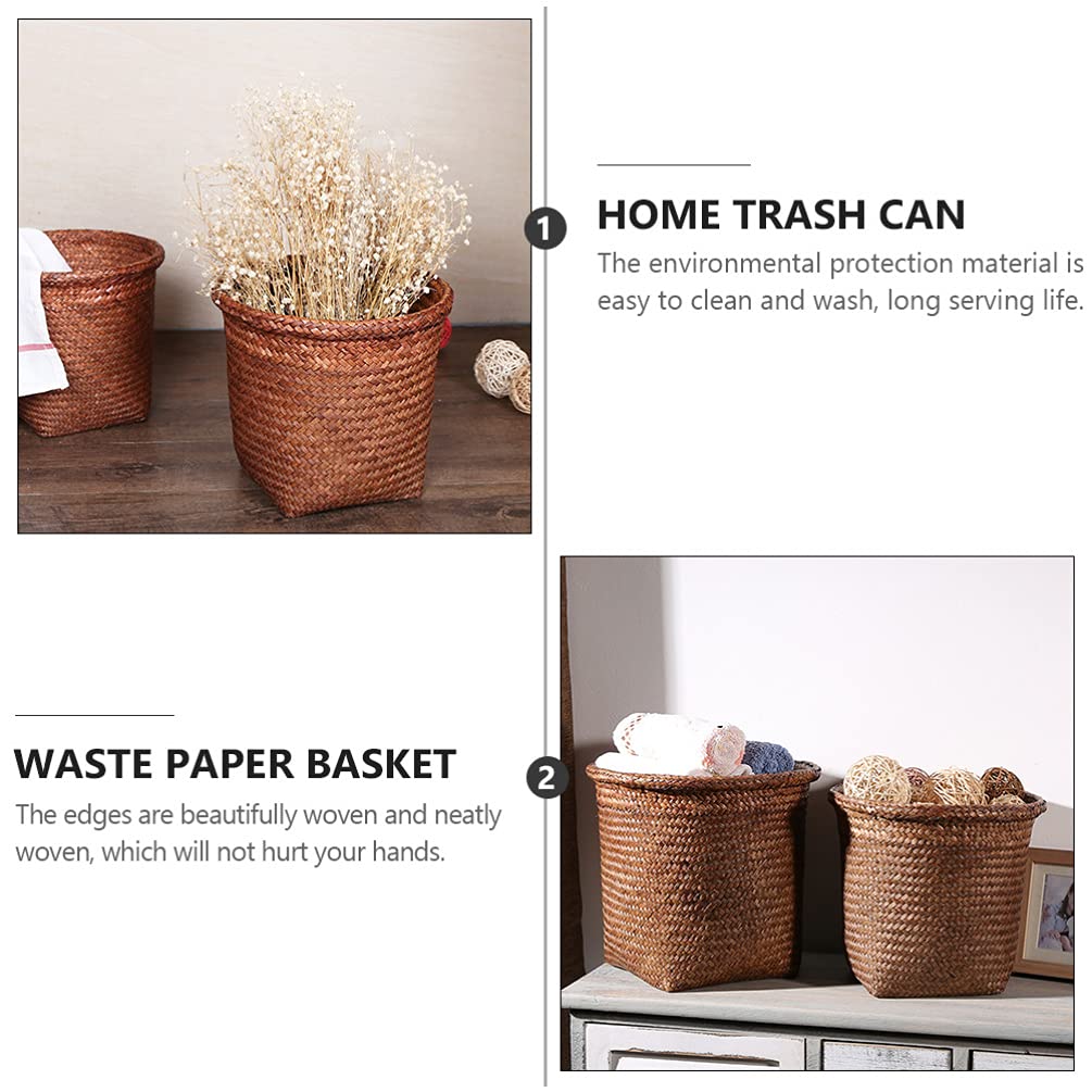 Eco-Friendly Straw Woven Waste Basket - 12