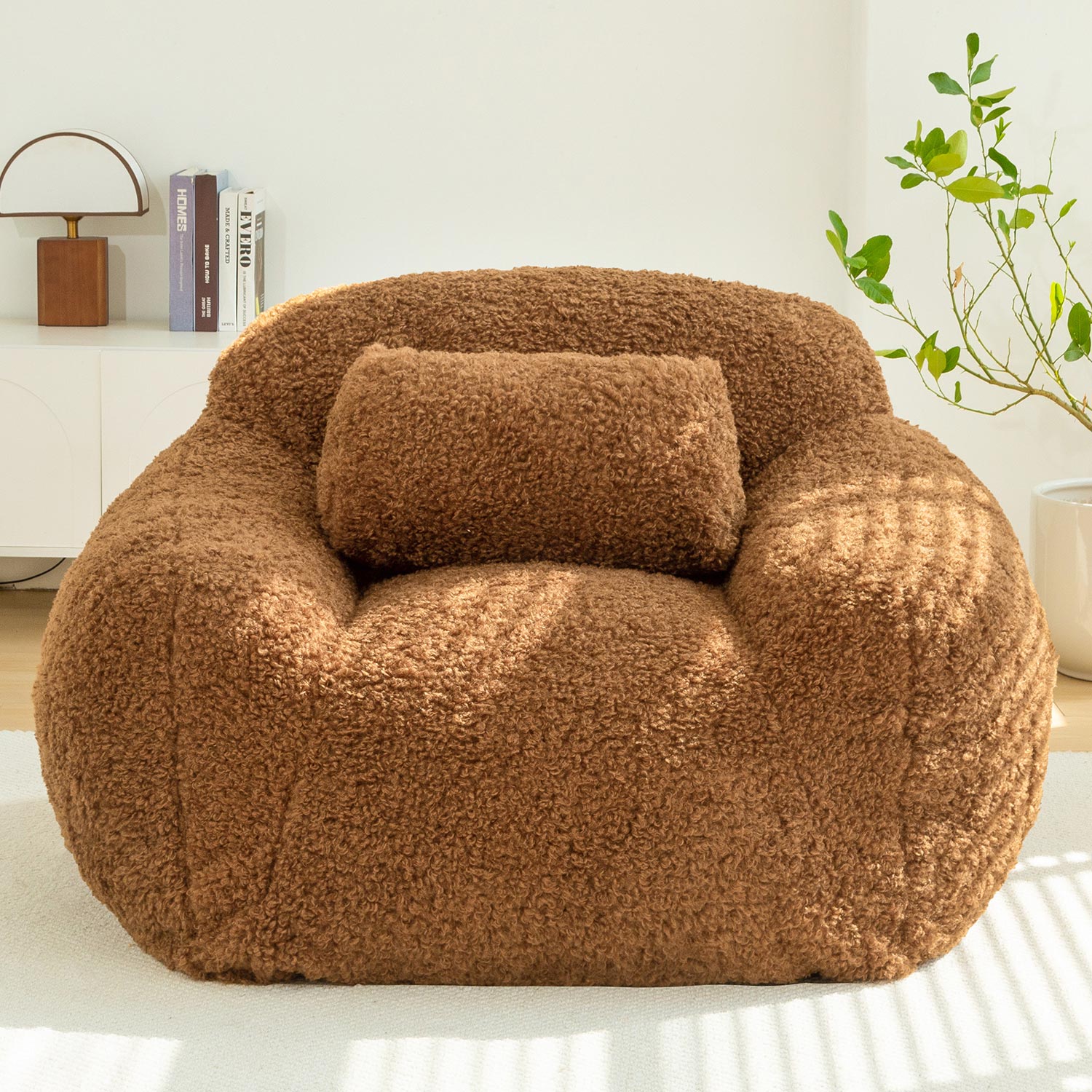 MAXYOYO Large Wool Bean Bag Chair with Pillow - Ultra Comfortable Lounge Chair for Adults, Perfect for Reading, Gaming & Relaxing in Living Room, Bedroom or Dorm