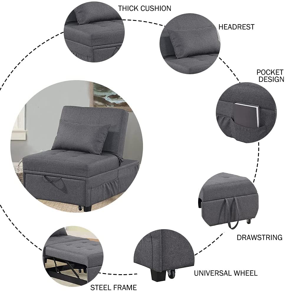 BINGTOO 4-in-1 Convertible Sleeper Sofa Chair Bed - Multi-Functional Folding Ottoman Pull Out Sleeper Couch for Living Room, Guest Room & Small Spaces - Modern Space-Saving Furniture for Apartments, Dorms & Home Offices