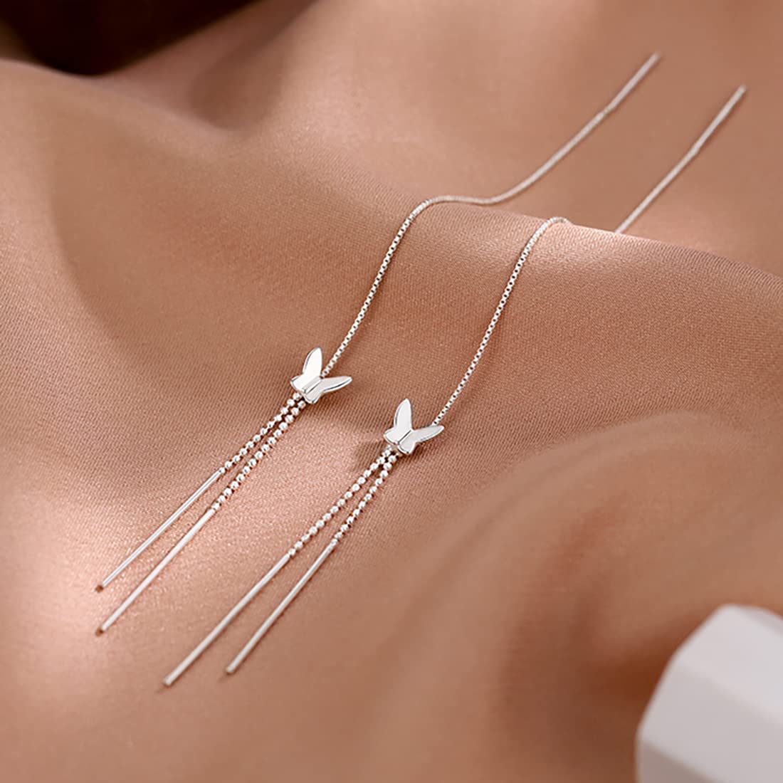 SLUYNZ 925 Sterling Silver Butterfly Dangle Earrings for Women - Elegant Threader Tassel Chain Jewelry | Perfect for Parties, Weddings & Everyday Wear