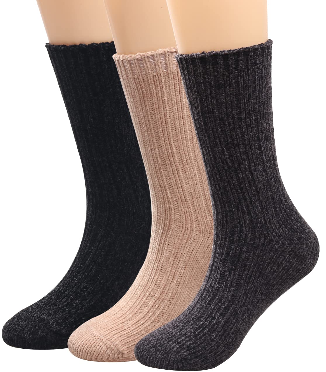 Women's 3-Pack Soft Winter Socks - Warm Thick Cotton Crew Socks for Home & Outdoor