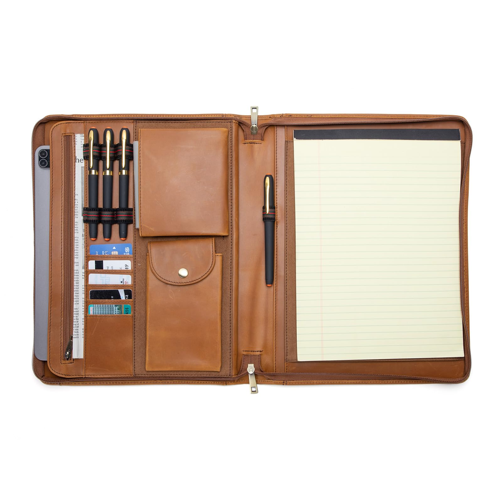 Premium Genuine Leather Portfolio with Zippered Front Pocket - Professional 8.5