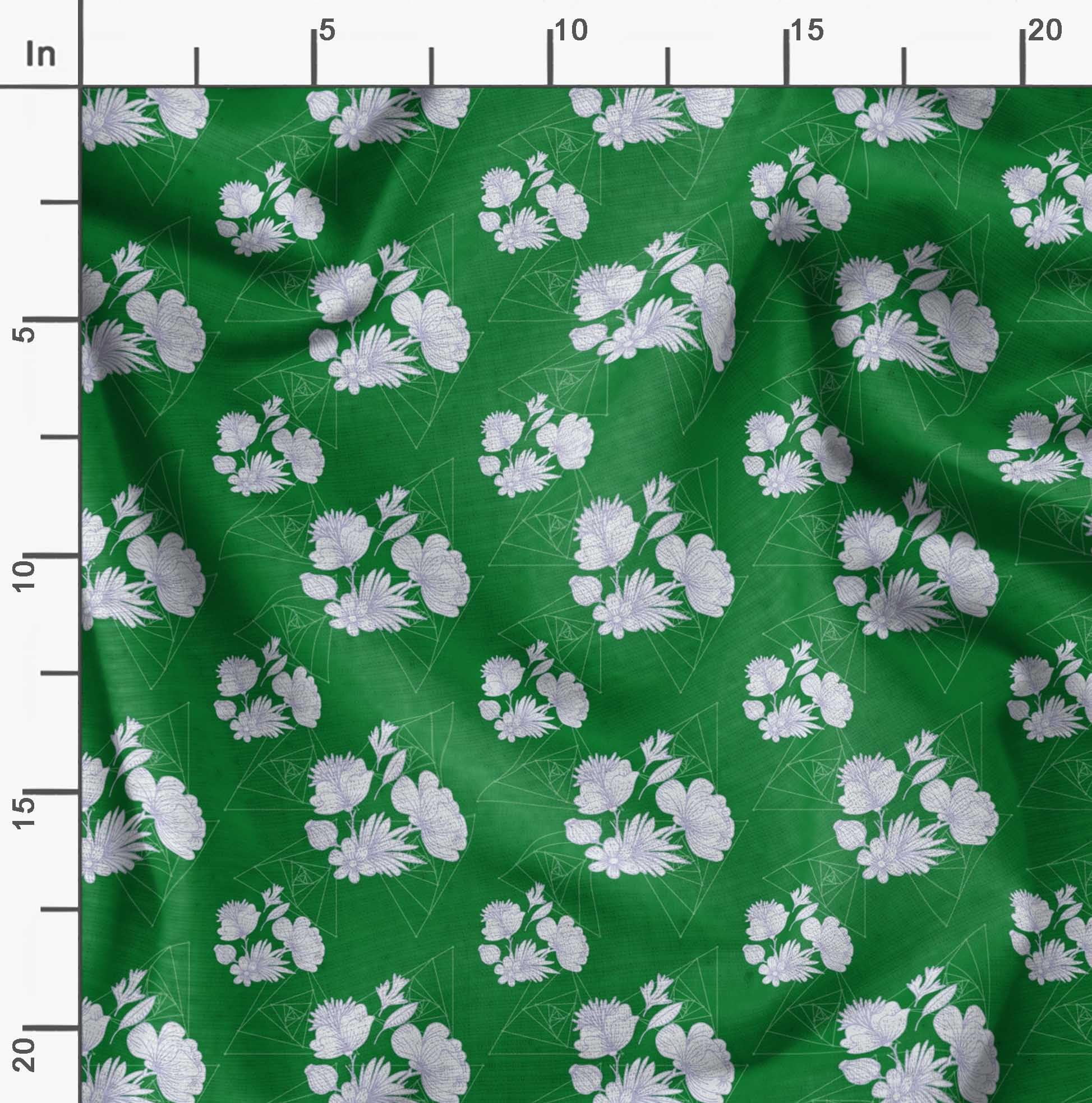 Soimoi Moss Green Georgette Fabric by The Yard - 42 Inch Wide Floral & Geometric Printed Textile for DIY Crafts, Dresses, Curtains, and Home Decor