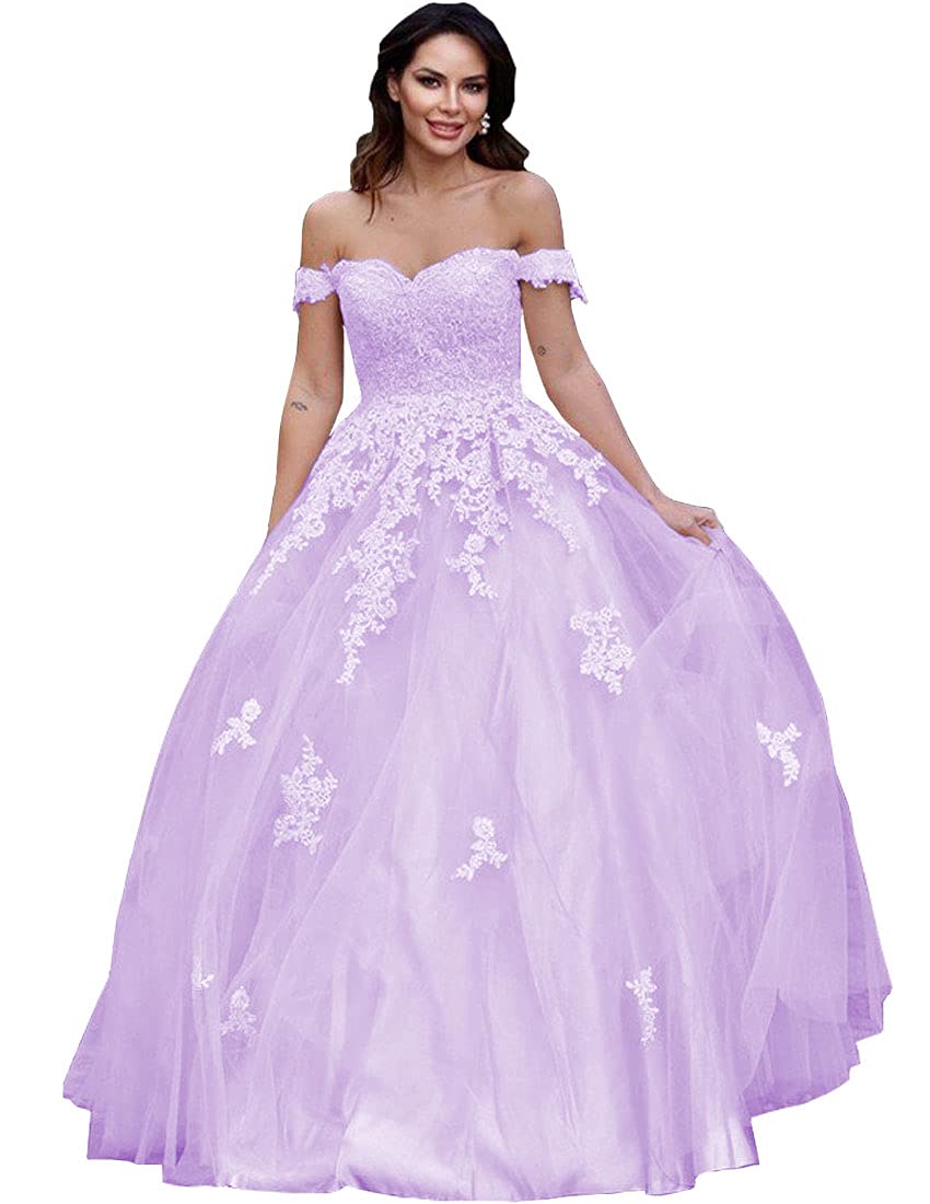 TRHTX Elegant Off Shoulder Tulle Quinceanera Dress - Sweetheart Neckline Ball Gown for 15 16 Year Olds | Puffy Lace Prom Dress for Sweet 16 Party, Homecoming Dance & Formal Events (Style WZY25)