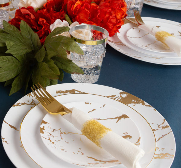 10-Pack White & Gold Round Plastic Plates - Eco-Friendly, Durable Dinnerware for Parties, Picnics & Everyday Use