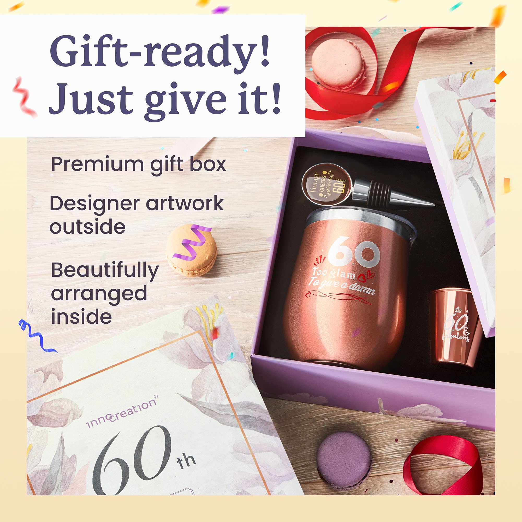 Funny 60th Birthday Wine Gift Set for Women - Perfect 60 Year Old Gifts for Her, Mom, Grandma, Wife, Sister, Aunt & Coworker | Great for Birthday Parties, Retirement Celebrations & Milestone Gifts