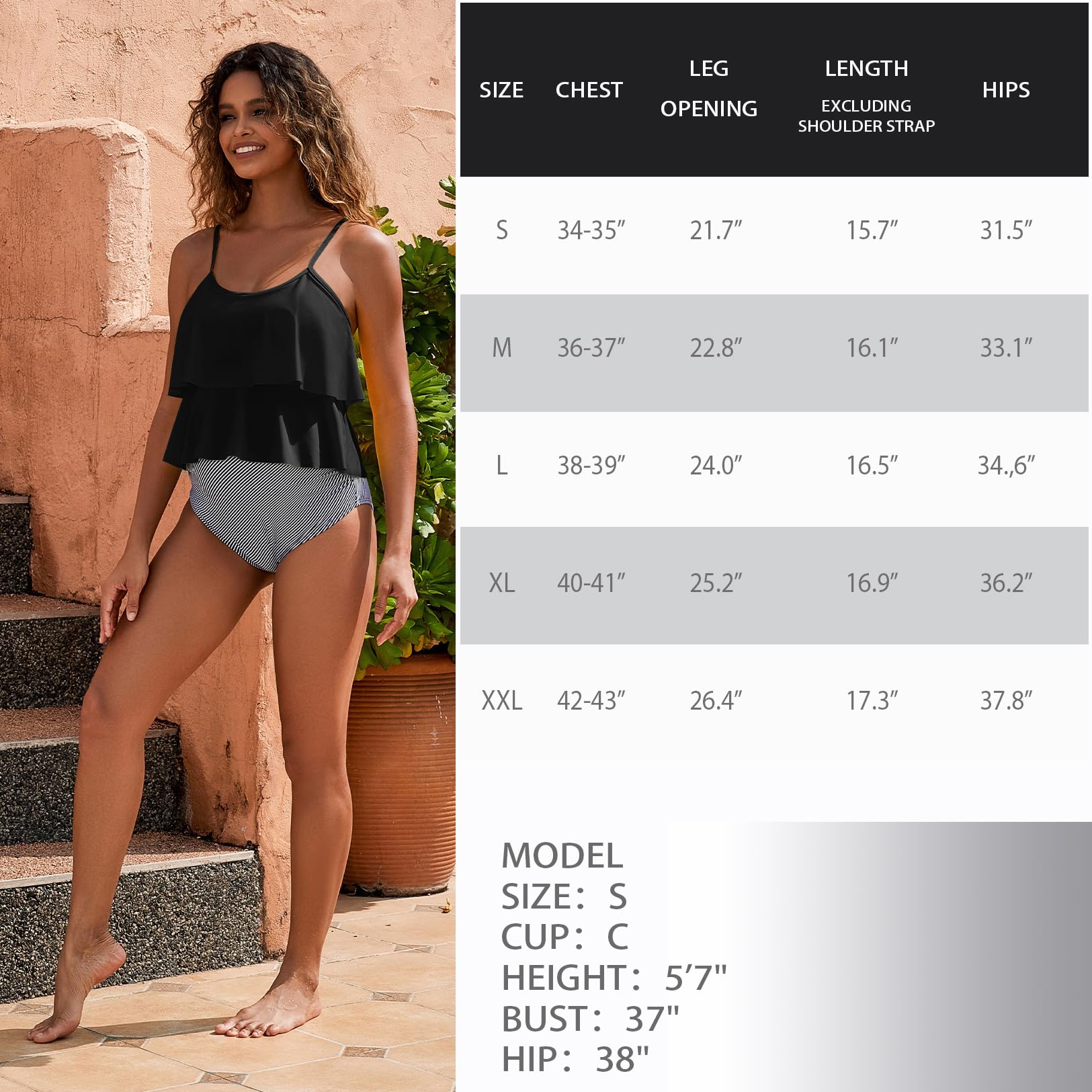 GINKANA Women's Maternity Tankini Swimsuits 2 Piece - Maternity Swimwear Bathing Suit with Double Ruffle Hem for Pregnancy - Perfect for Beach, Pool & Vacation