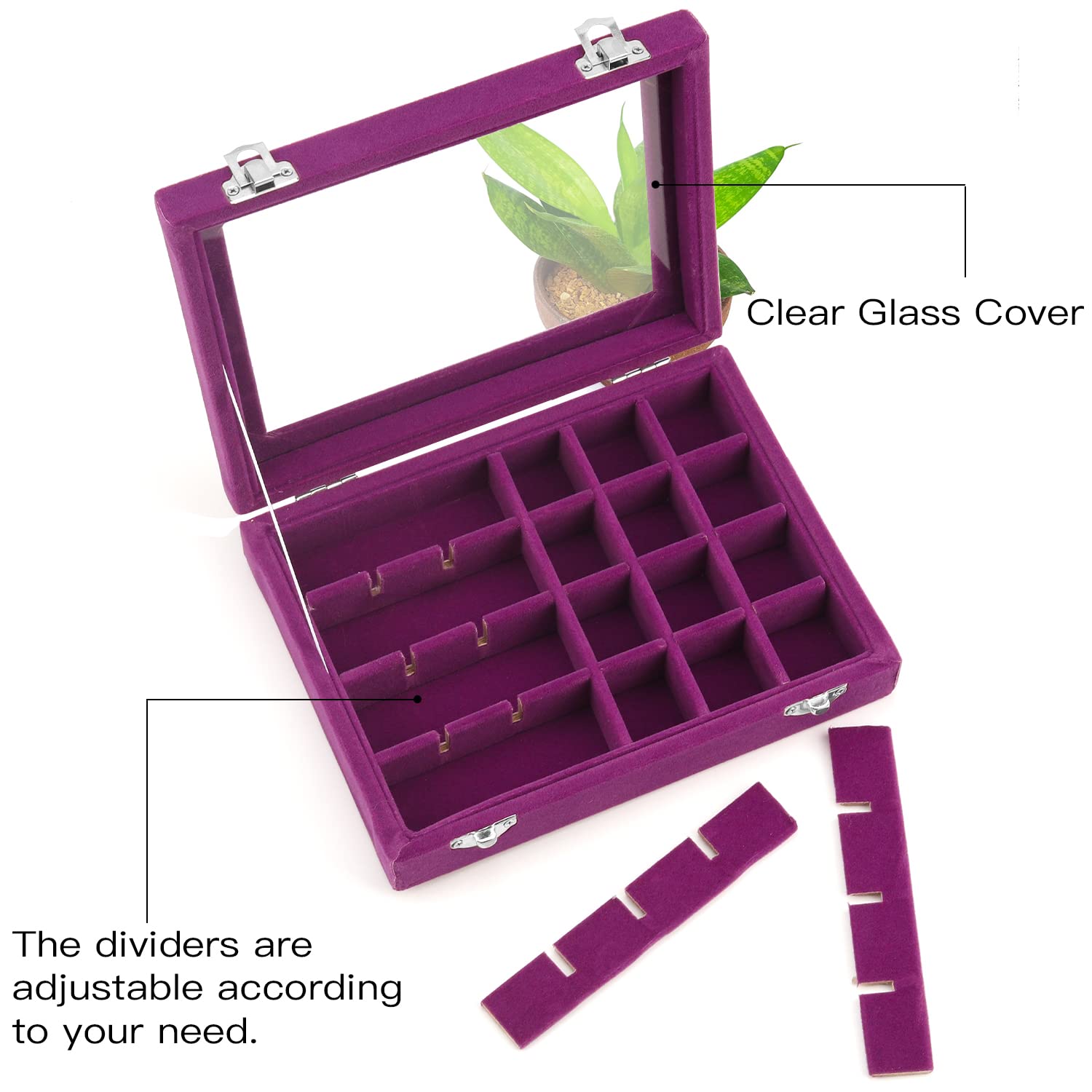 Lainrrew 24-Slot Velvet Jewelry Organizer Box - Elegant Ring & Earring Display Case for Women | Perfect for Travel, Vanity & Gift Giving (Purple)
