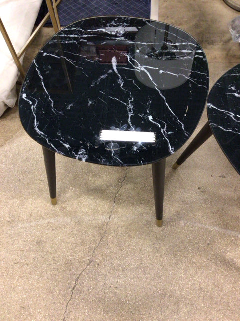 Modern Glass Marble Pattern End Table with Sturdy Wood Base - Perfect for Living Room, Bedroom & Office Decor