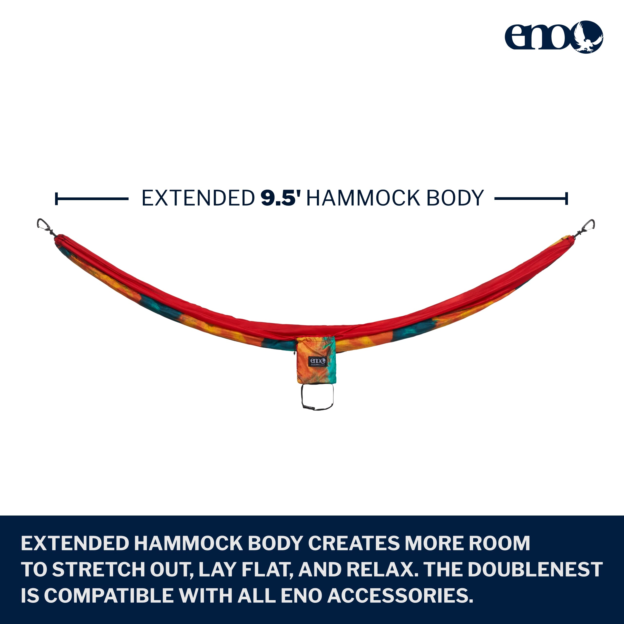 ENO DoubleNest Hammock - Lightweight & Portable 1-2 Person Camping Hammock for Outdoor Adventures - Perfect for Backpacking, Hiking, Beach, Travel & Festivals - Tie Dye/Red Design - Great for Relaxing in Nature or Backyard Lounging