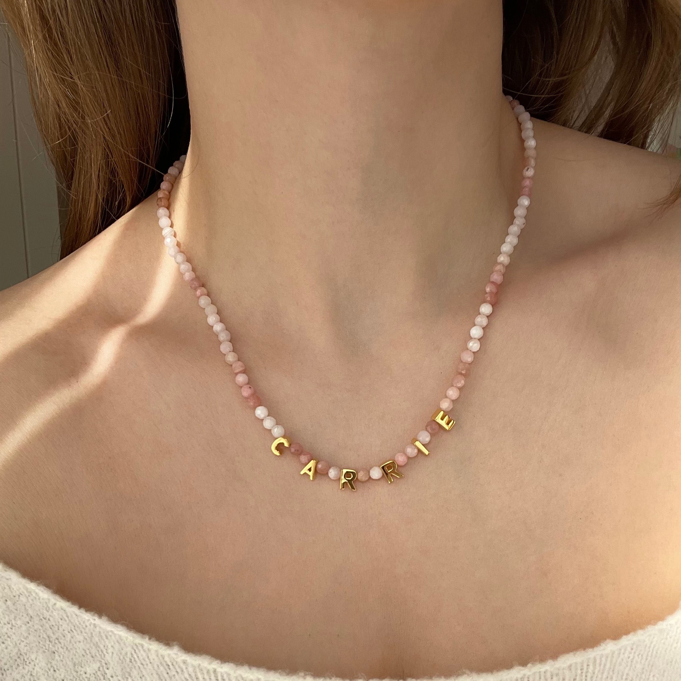 Custom Personalized Pink Opal Necklace - Handmade Birthstone Jewelry for Women - Perfect Gift for Birthday, Anniversary & Special Occasions