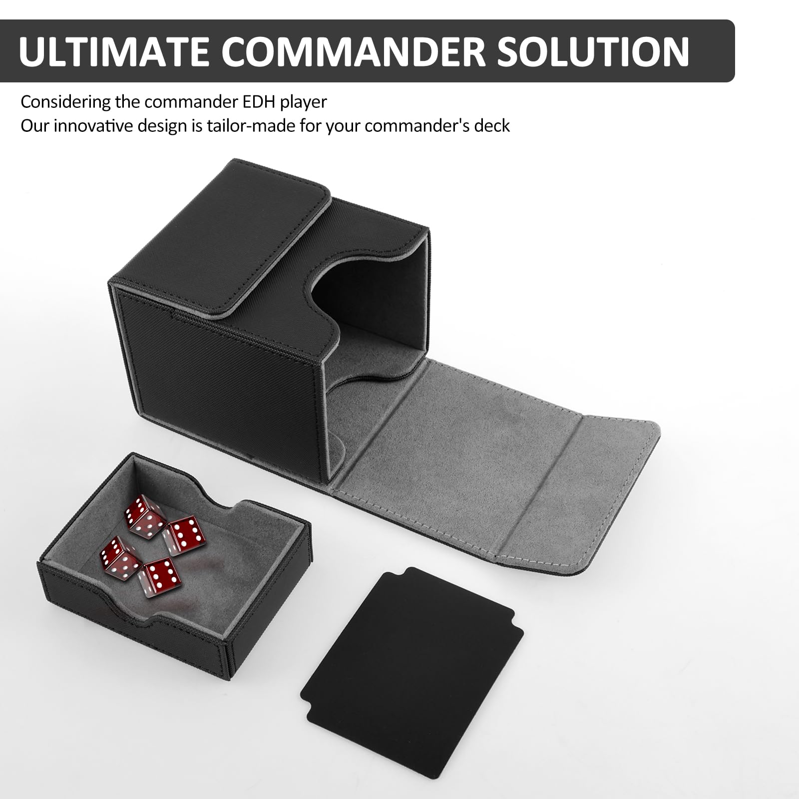 Premium MTG Commander Card Deck Box - Holds 100 Sleeved Cards with 2 Dividers & Built-in Dice Tray | Durable Black Card Storage Organizer for Magic The Gathering, Pokemon, Yu-Gi-Oh | Perfect for Game Nights & Tournament Play