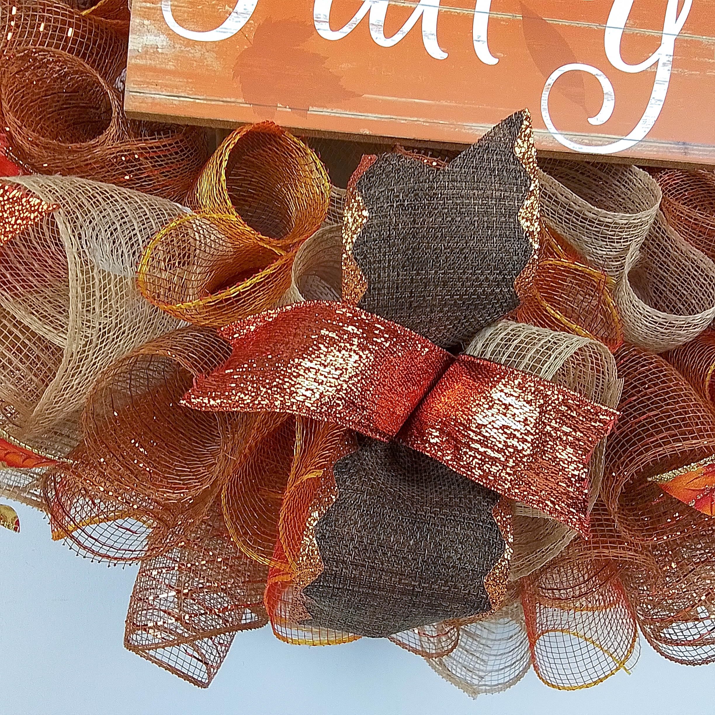 Happy Fall Y'all Wreath - Autumn Home Decor - Thanksgiving Door Wreath with Deco Mesh in Brown & Orange Burlap - Perfect for Front Door, Porch & Seasonal Holiday Decorations