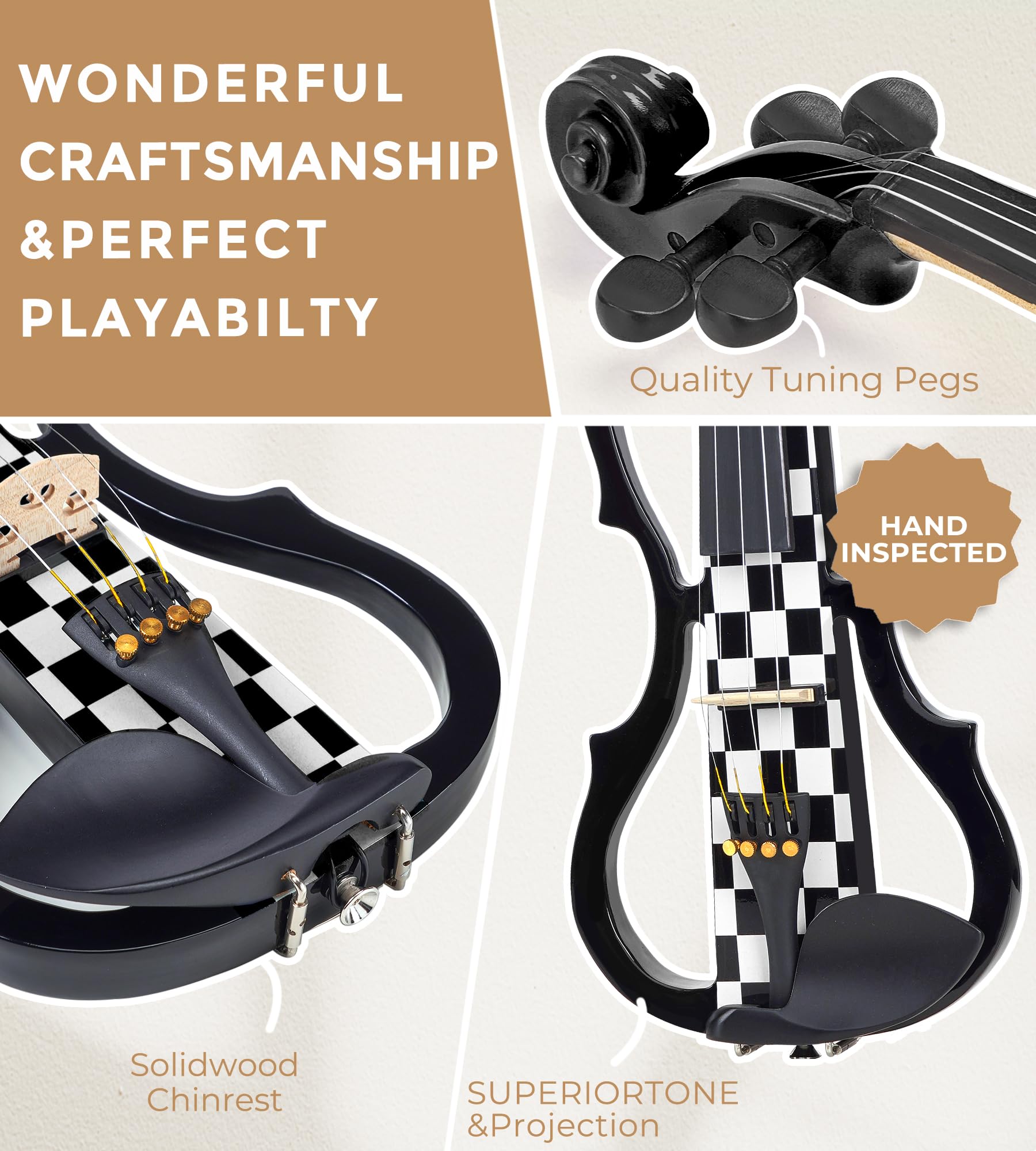 **Vangoa 4/4 Full Size Solid Maple Wood Electric Violin Set – Silent Violin with Ebony Fittings, Black Vichy Finish – Perfect for Practice, Performances & Gifts for Adult Musicians**