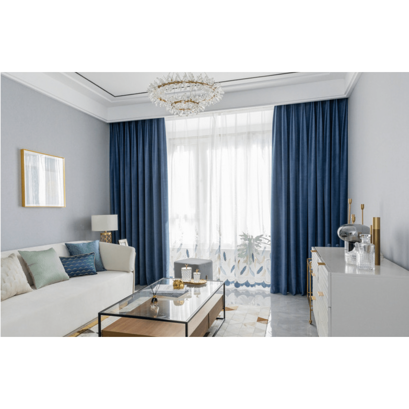 Luxury Velvet Curtains for Living Room - Soft Plush Blackout Drapes, Thermal Insulated Window Treatments, Noise Reducing & Light Blocking, Modern Blue Velvet Curtains for Bedroom, Home Decor