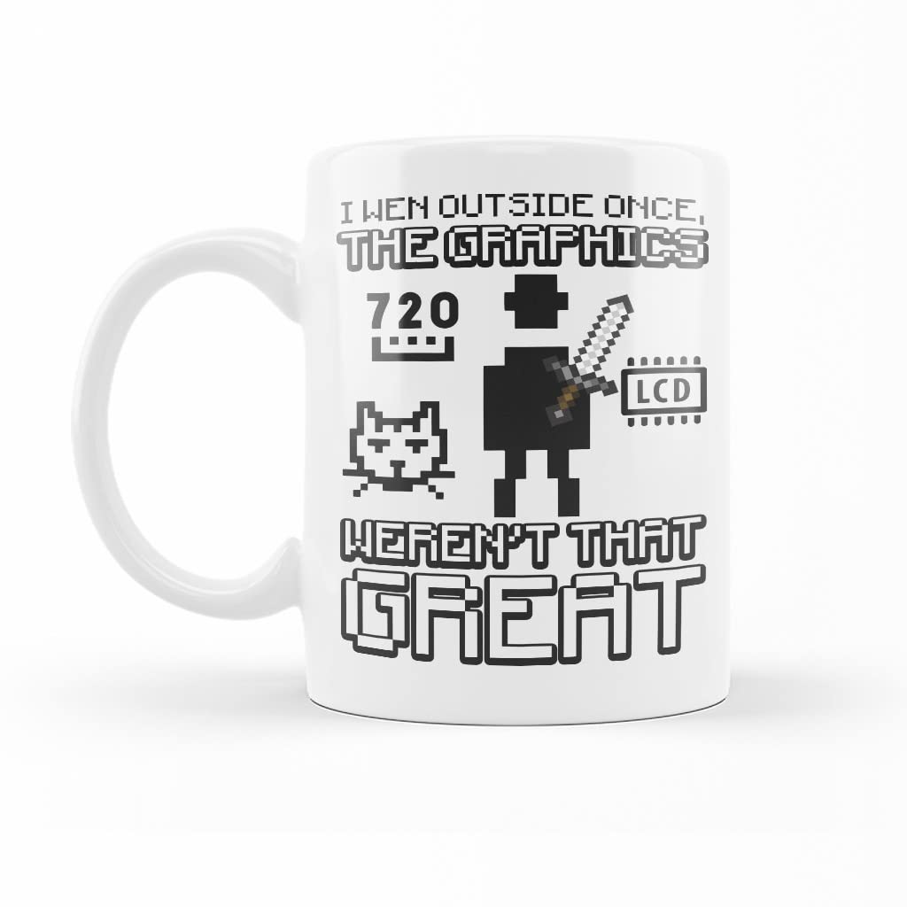 11oz White Ceramic Funny Gameboy Coffee Mug - 'I Went Outside Once The Graphics Were Not That Good' Novelty Gift for Dad, Mom, Daughter, Son & Friends | Perfect for Gamers, Office Use & Coffee Lovers