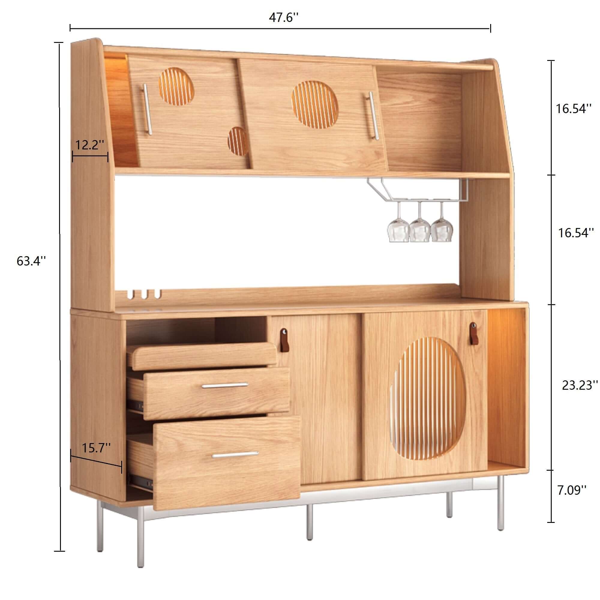Large Capacity Wooden Sideboard with Wine Cabinet - 2-Tier Kitchen Storage for Dining Room & Living Room Organization