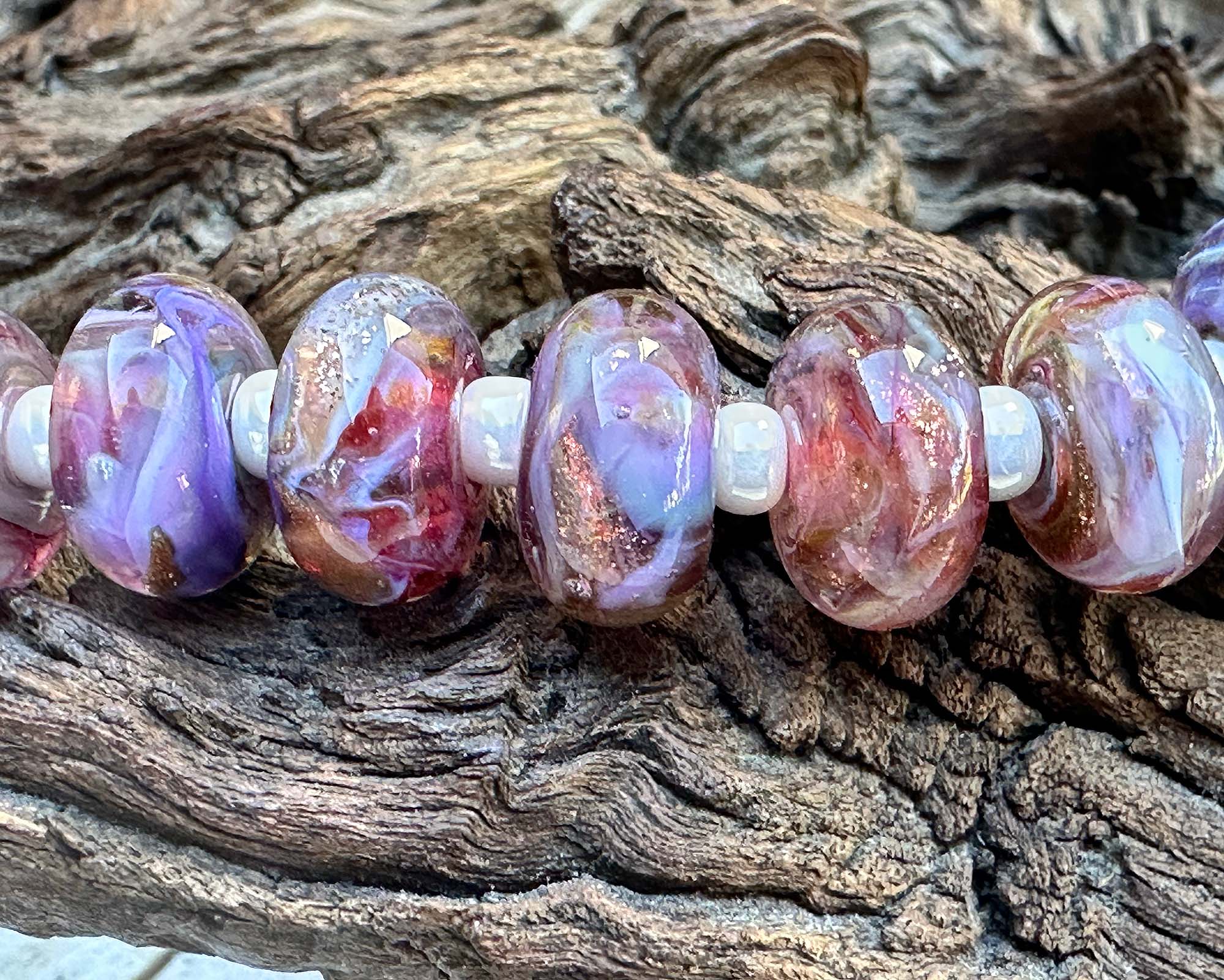 13-Piece Purple Pink Shimmer Lampwork Glass Beads Set for Jewelry Making - DIY Bracelets, Necklaces, Earrings - Perfect for Crafters & Beading Enthusiasts