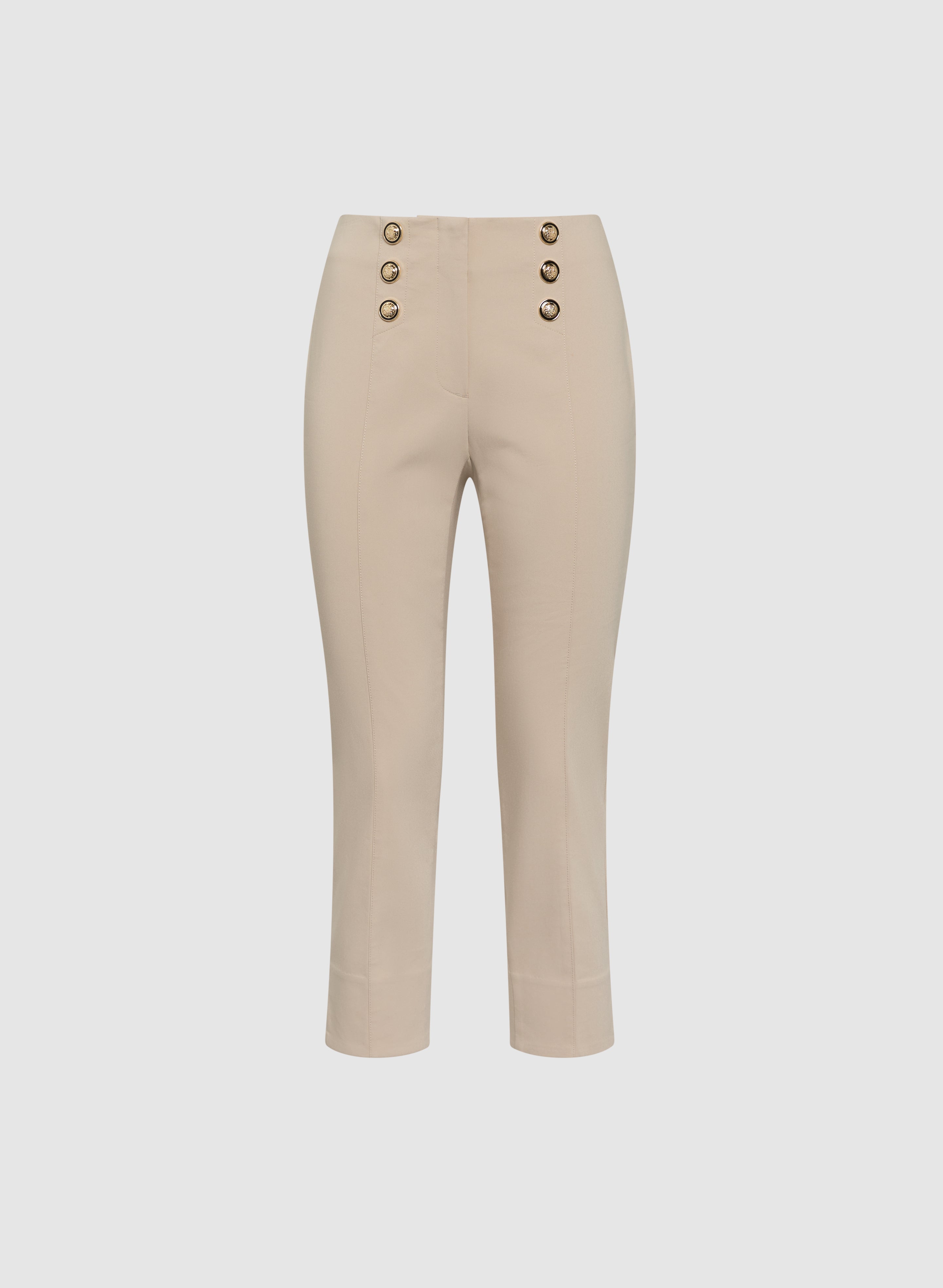 Emma Button Detail Pants for Women - High Waisted Stretch Comfort Fit Trousers | Perfect for Office, Travel & Casual Wear
