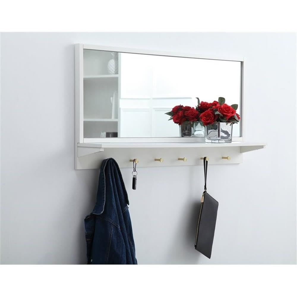 White Elegant Steel & Glass Entryway Mirror with Shelf - Home Decor