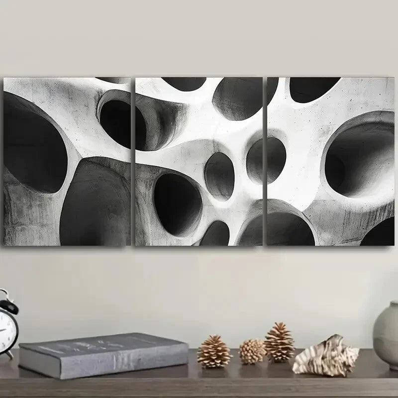 3-Piece Organic Shaped Holes Abstract Wall Art Set - Framed Canvas 40x60cm (16x24in) - High Quality Print, 100% Australian Made - Ready to Hang - Perfect for Living Room, Bedroom & Office Decor