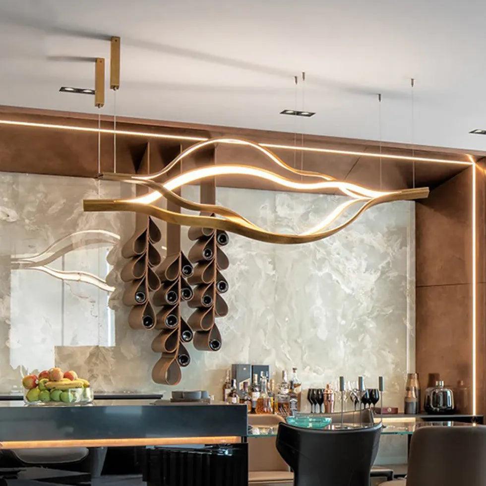 Modern Wavy Metal LED Pendant Light - Sleek Ceiling Fixture for Dining Room, Kitchen Island & Living Room Lighting