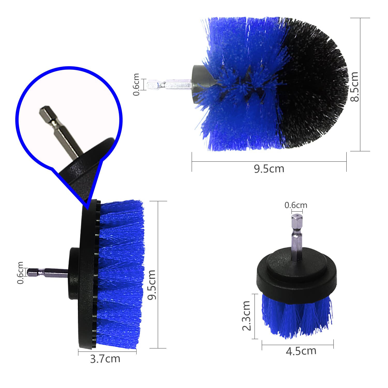 3 Pack Drill Brush Set - Power Scrubber Brush Attachment for Drill, Heavy Duty Cleaning Brush Kit for Bathroom, Car, Rug, Floor, Tub, Shower, Tile & Kitchen - Perfect for Deep Cleaning Grout, Stains & Hard to Reach Corners (Blue)
