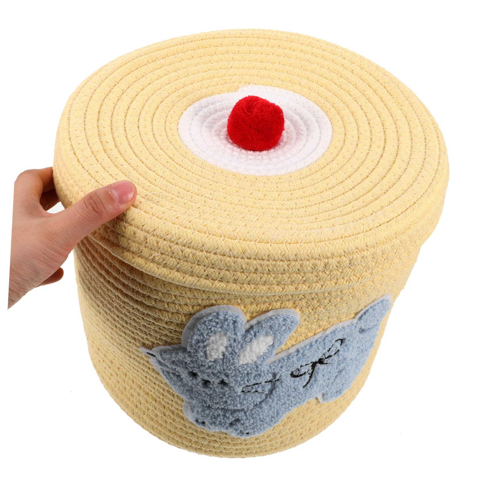 Cabilock Handwoven Cotton Rope Storage Basket with Lid - Organize Snacks, Sundries & Desk Accessories - Decorative Woven Bin for Home, Office, Nursery & Bathroom Storage Solutions