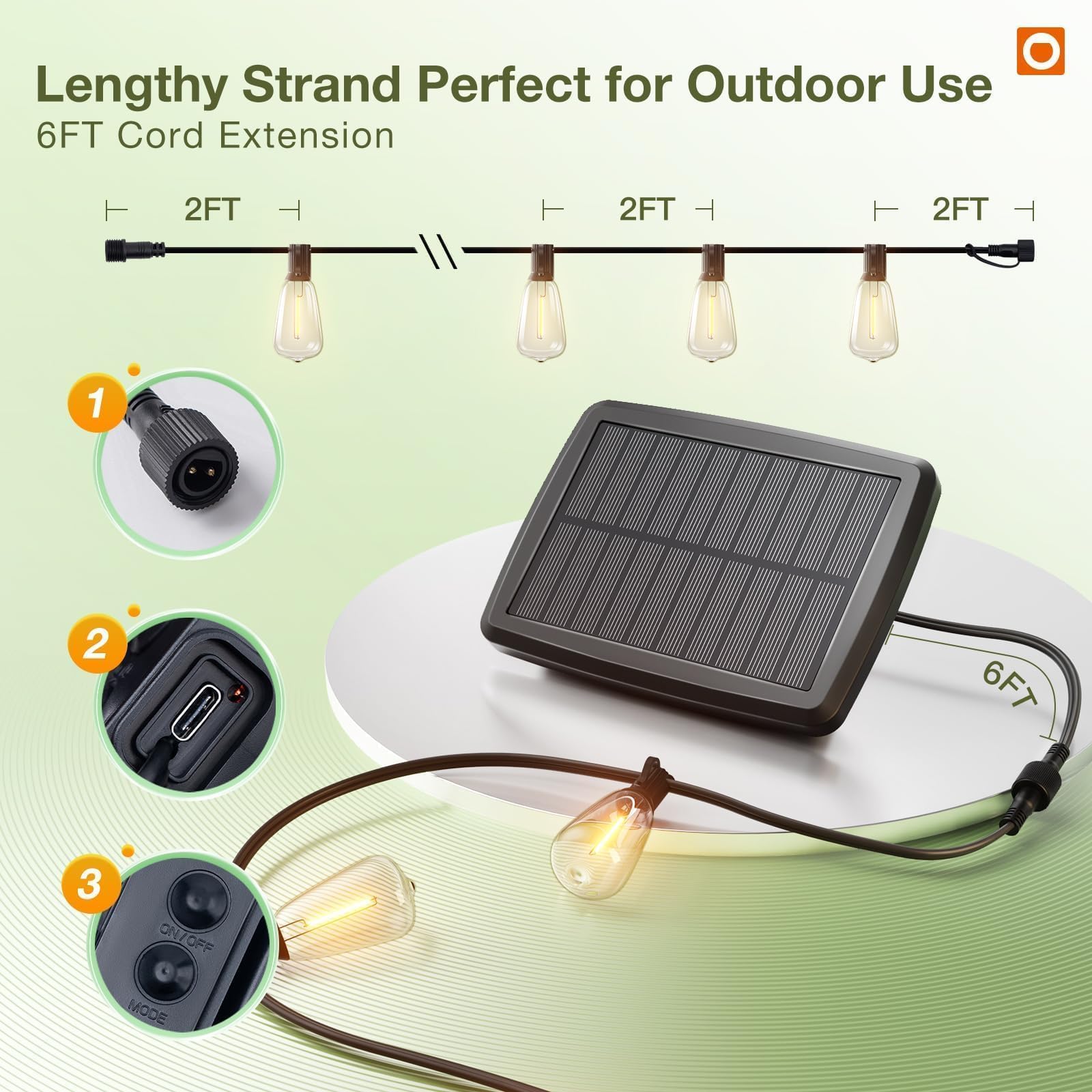 Addlon 33FT Solar String Lights Waterproof - 10+1 LED Shatterproof Bulbs with Remote & USB Port, 3 Lighting Modes - Solar Powered Outdoor Lights for Patio, Garden, Backyard, Camping - Perfect for Evening Gatherings and Romantic Ambiance