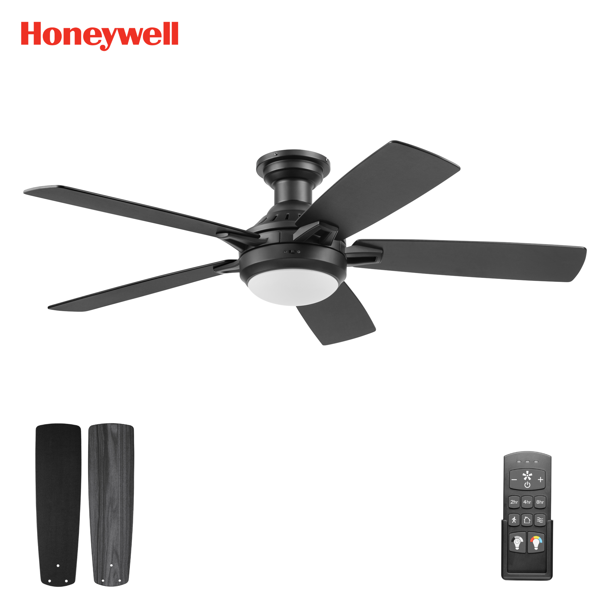52 Inch Honeywell Radstock Matte Black Color Changing LED Ceiling Fan with Light and Remote - Perfect for Living Room, Bedroom, and Outdoor Spaces