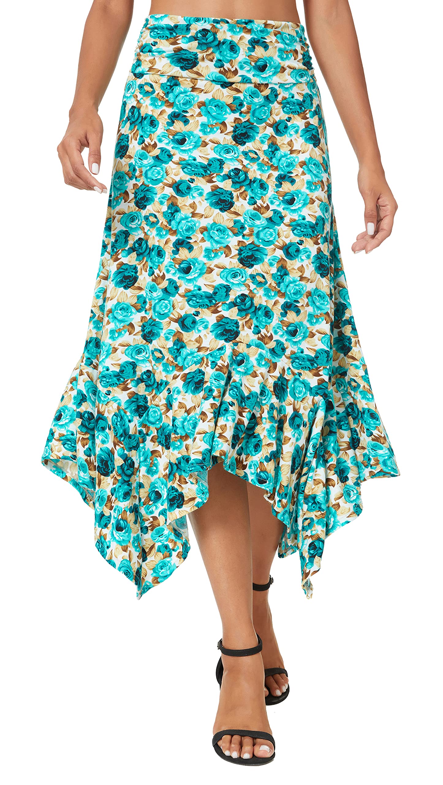 Urban CoCo Women's Flowy Stretchy Skirt - Handkerchief Hem Midi Skirt for Casual Wear, Beach, and Summer Outfits | Comfortable & Stylish Elastic Waist Skirt