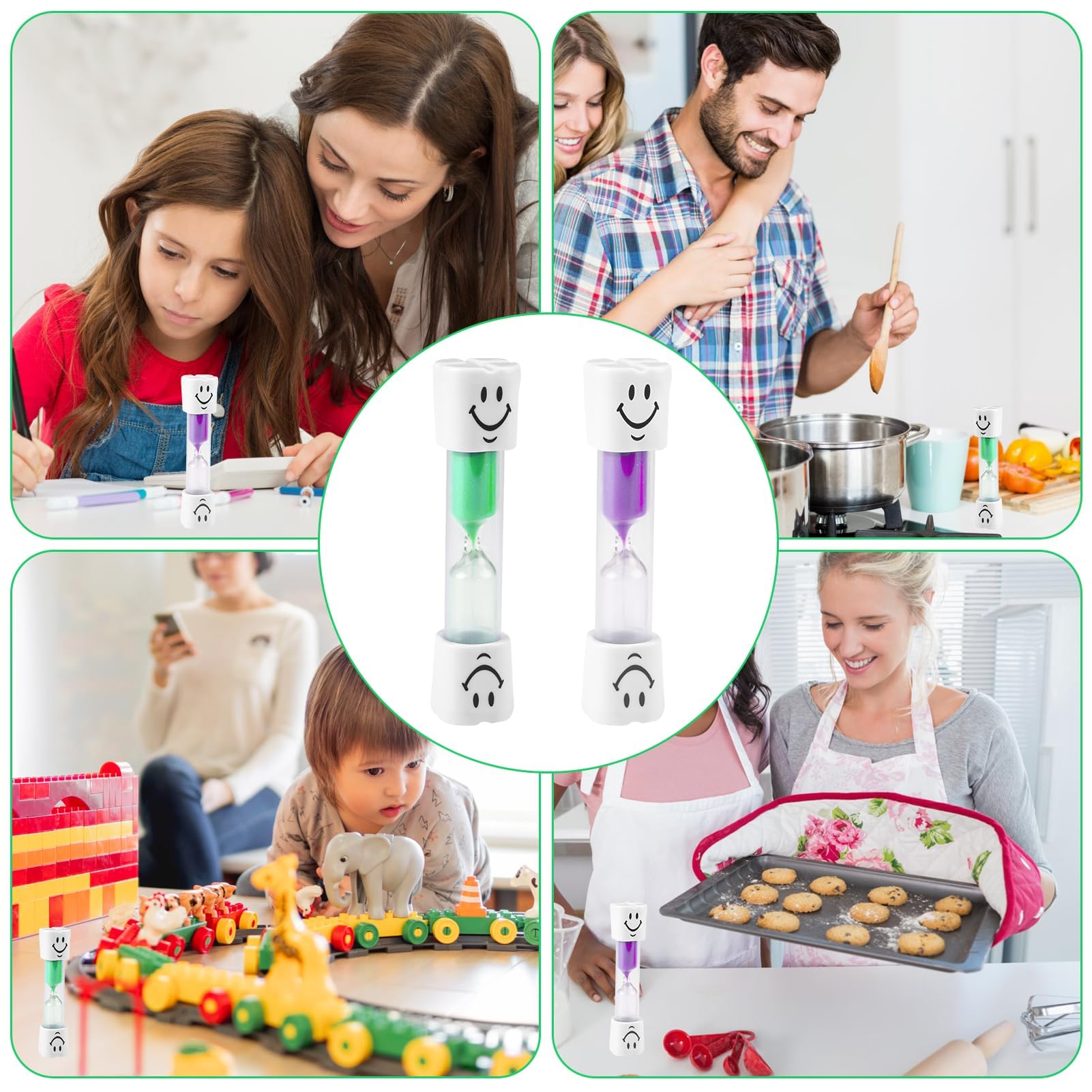 LANAFAY 2-Pack 3-Minute Sand Timer for Kids Toothbrushing & Kitchen Use - Colorful Smiley Hourglass for Brushing Teeth, Exercise, Cooking & Classroom Activities