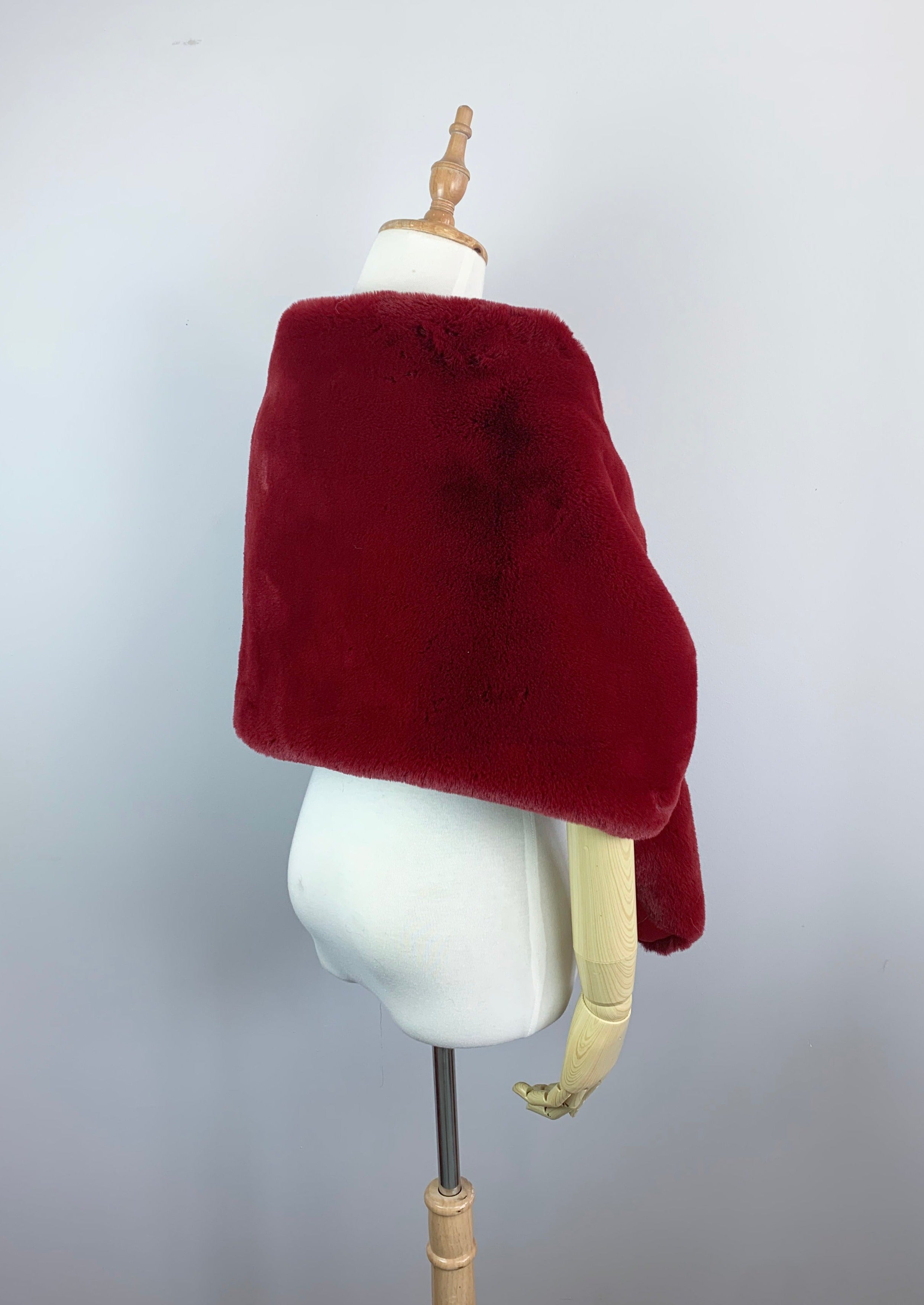 Red Bridal Fur Shawl with Fleece Lining - Warm Winter Wedding Accessory for Brides, Bridesmaids & Formal Events (Audrey Red05)