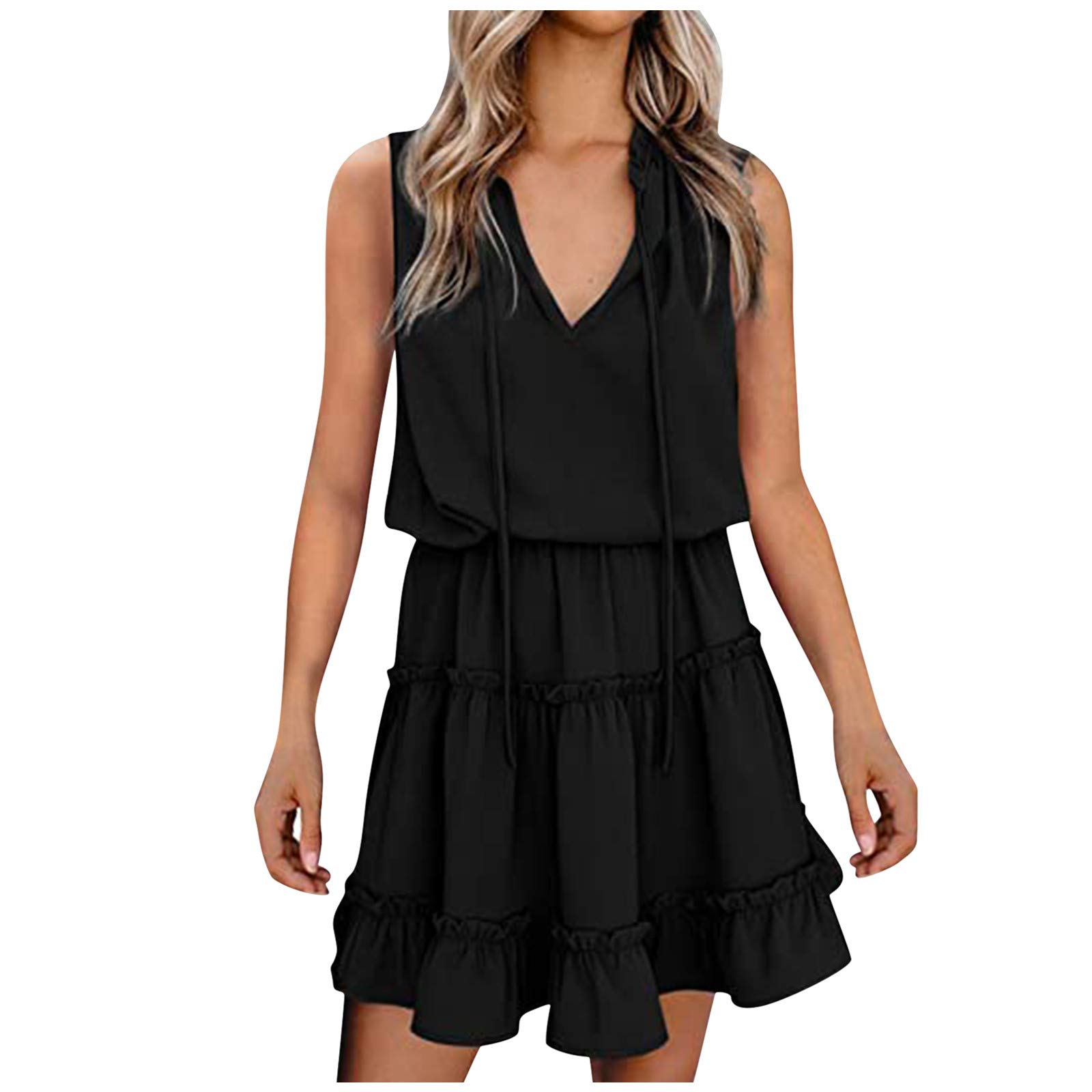 Women's Summer Dresses - V Neck Sleeveless Sundress with Pleated Mini Skirt | Perfect for Beach Vacations, Outdoor Parties & Casual Summer Wear