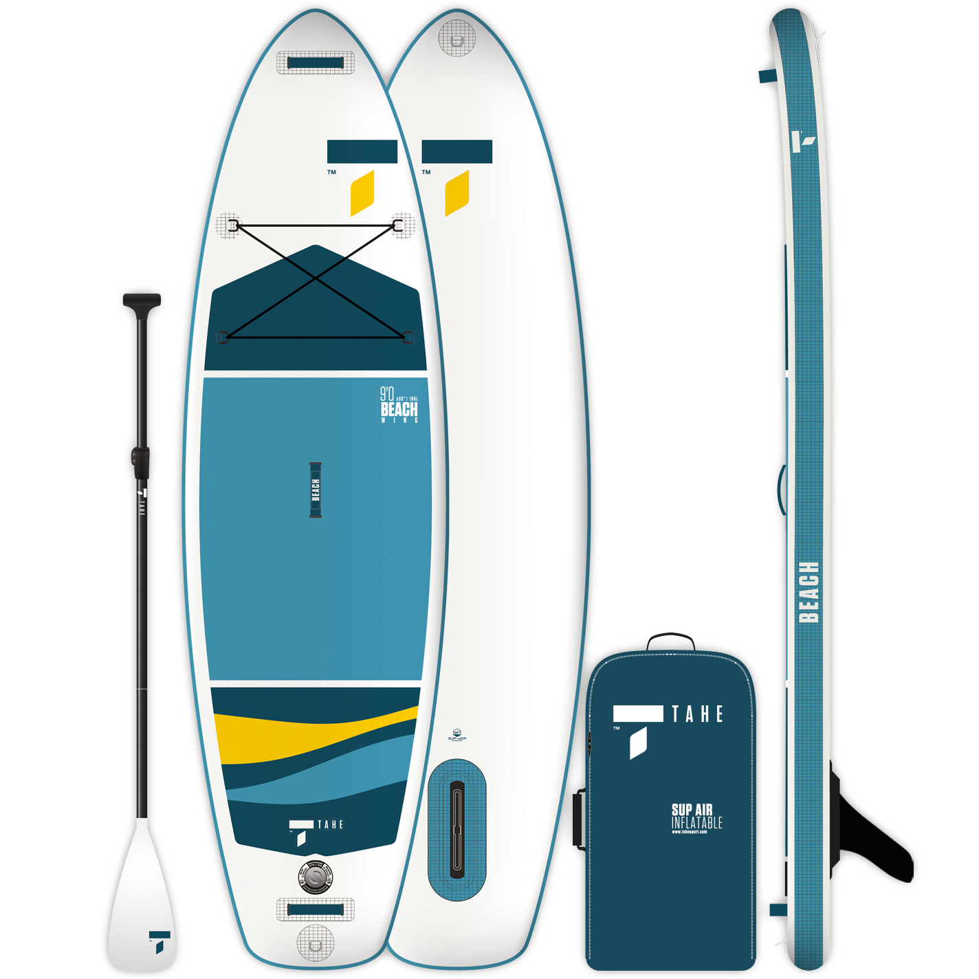 9'0 Inflatable Stand Up Paddle Board (SUP) with Premium Paddle, Pump & Carry Bag - Lightweight & Stable for Beginners, Surfing, Yoga & Beach Fun