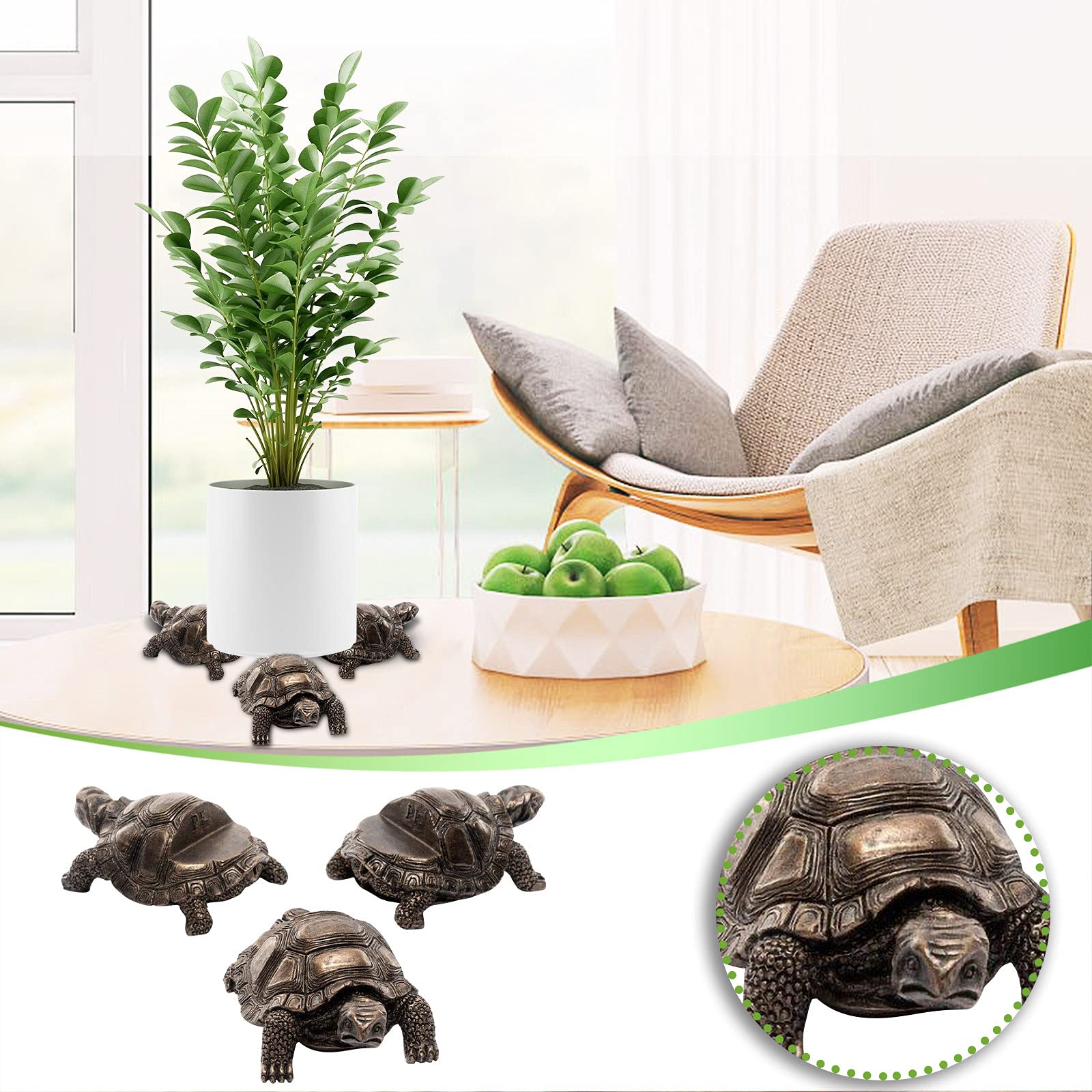Hand-Painted Bronze Tortoise Planter Feet - Set of 3 Outdoor Garden Pot Risers with Animal Decor for Patio & Planters | Durable Clay Pot Stands for Better Drainage & Airflow - Perfect for Garden Decor, Flower Pots & Outdoor Plant Display