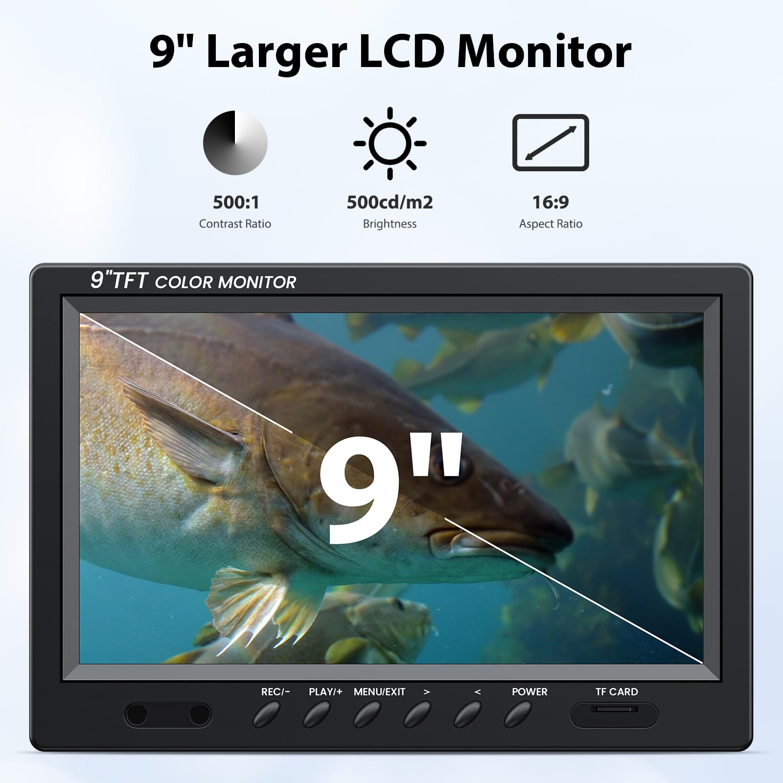Eyoyo 9 Inch LCD Underwater Fishing Camera with 1000TVL, 15m Cable & 12 IR Lights - Portable Fish Finder for Ice, Lake, Boat Fishing - Ideal for Night Fishing, Scuba Diving & Underwater Exploration