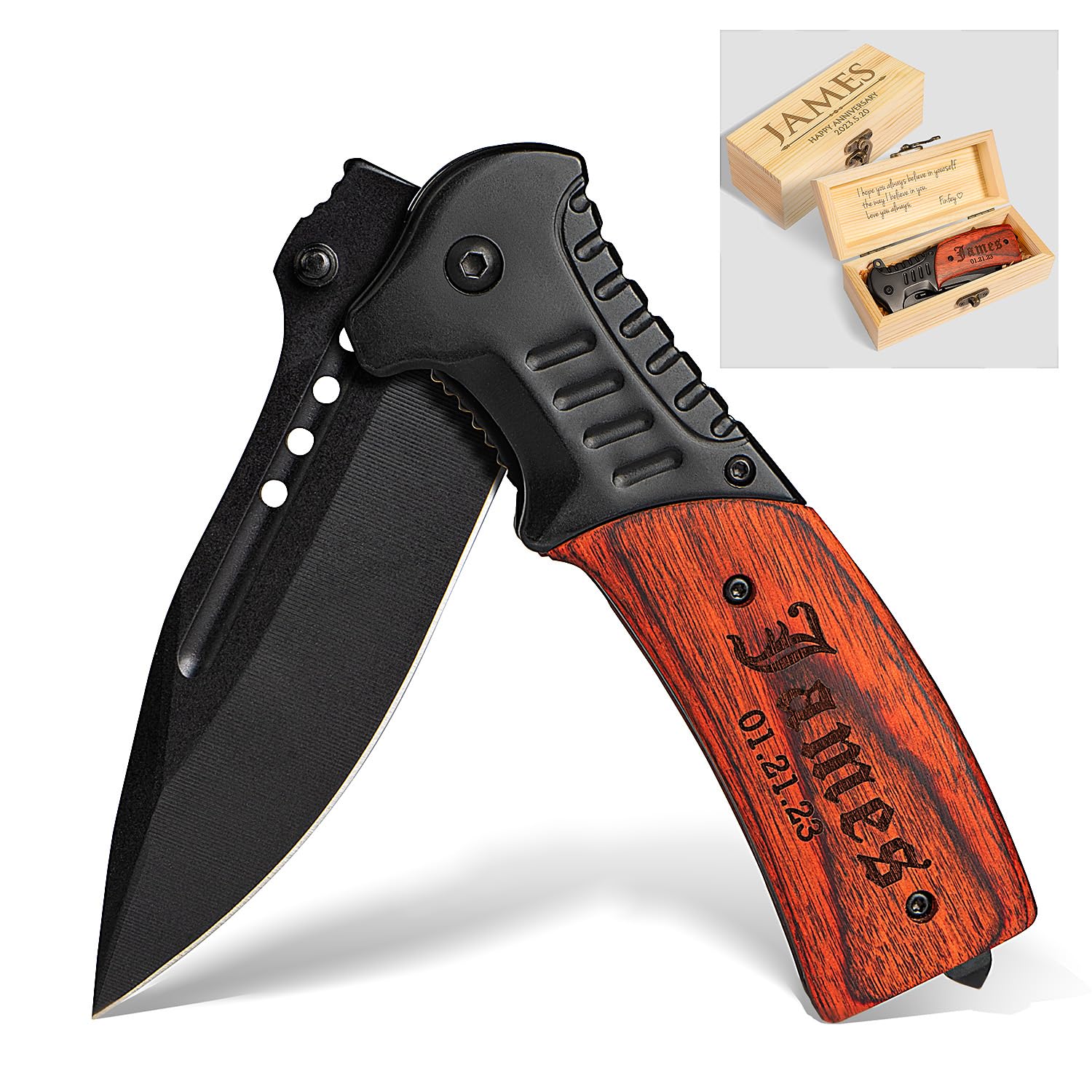 Personalized Pocket Knife for Men - Engraved Gift Box for Dad, Groomsmen, Boyfriend, Husband & Son - Perfect for Father's Day, Birthday, Anniversary - Great for Camping, Hiking & Everyday Carry