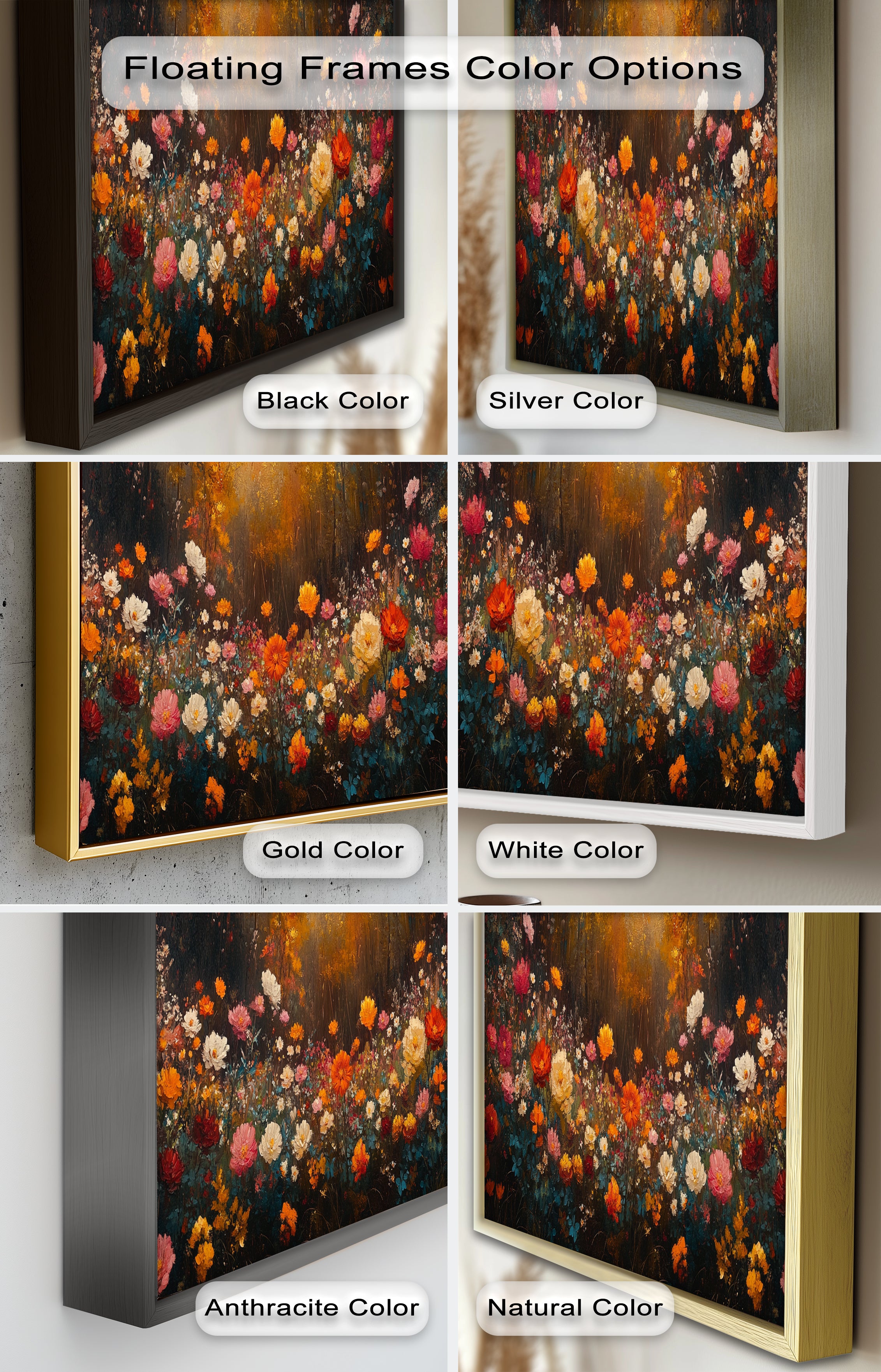 Autumn Floral Meadow Oil Painting - Vibrant Nature Landscape Artwork for Home Decor, Office Wall Art & Gift Ideas