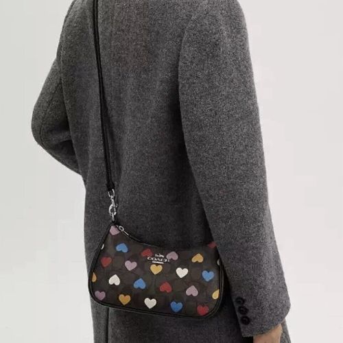 Coach Teri Shoulder Bag with Heart Print in Signature Canvas & Leather - Stylish Crossbody Purse for Women, Perfect for Work, Travel & Everyday Use
