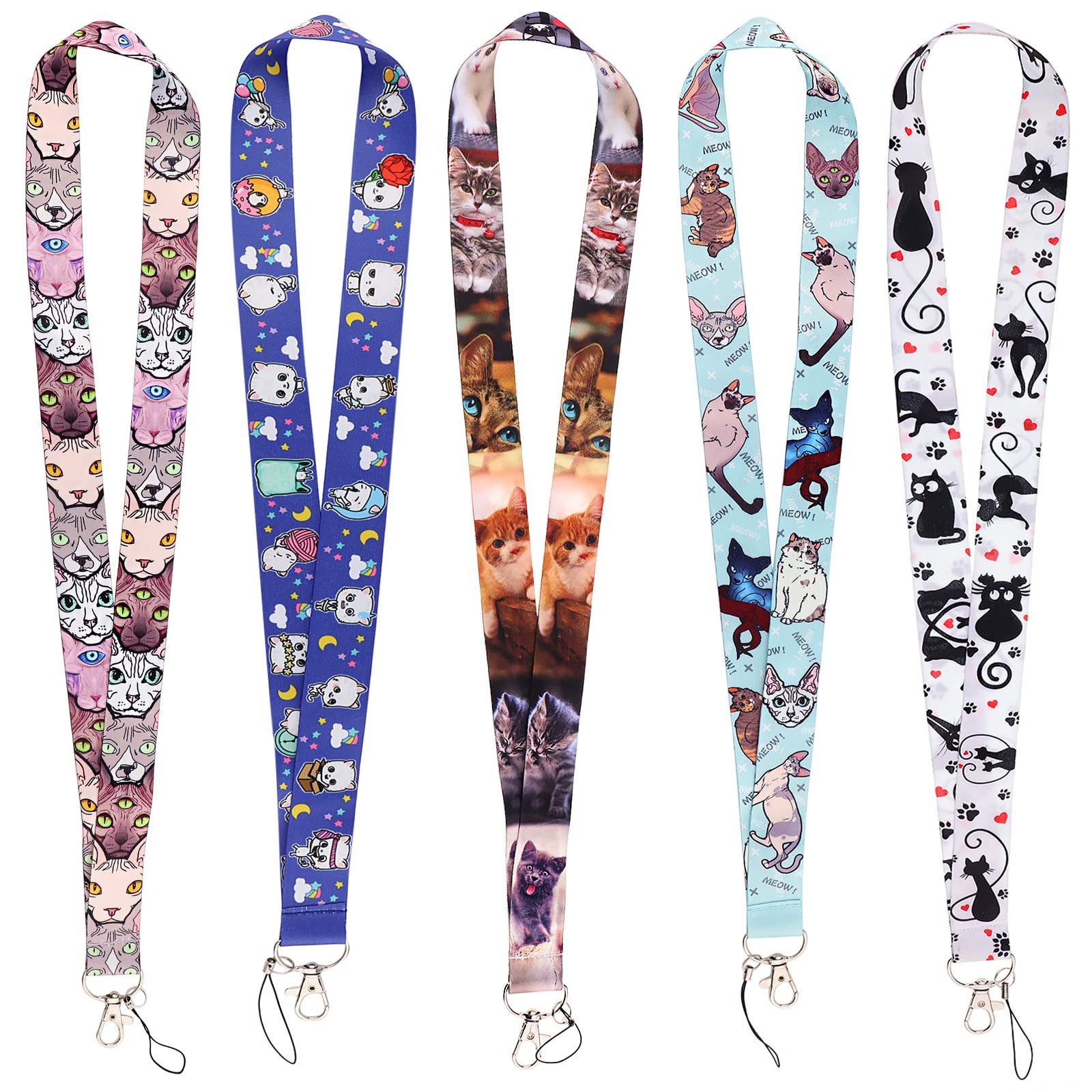 Cute Cat Lanyards for Badge & ID - Kawaii Gift for Women & Teachers (5pcs) - Office & School Use