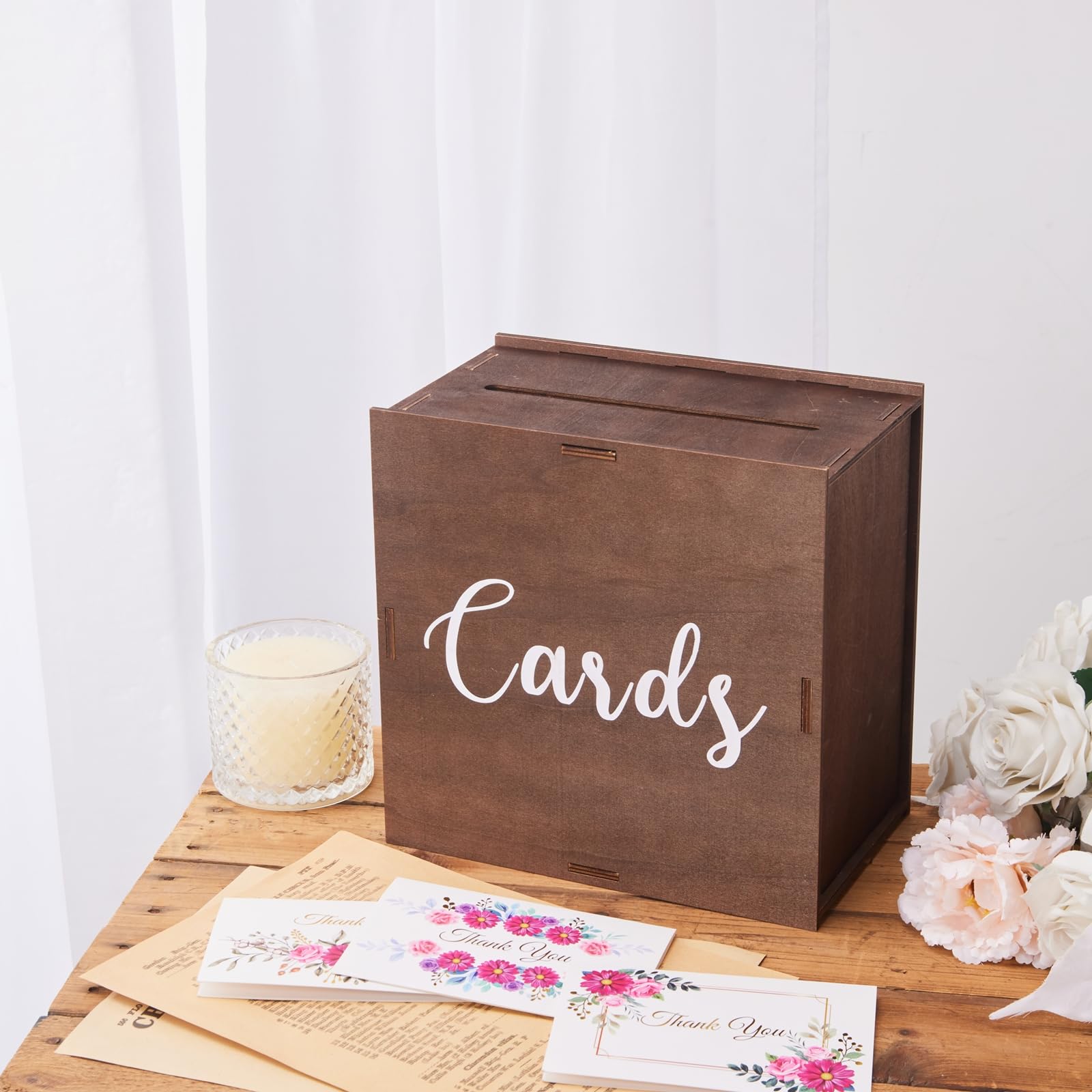 10 Inch Rustic Wooden Wedding Card Box with Slot - Elegant Money & Envelope Holder for Wedding Reception, Graduation, Birthday Party - Perfect for DIY Decor & Gift Collection - WCB002