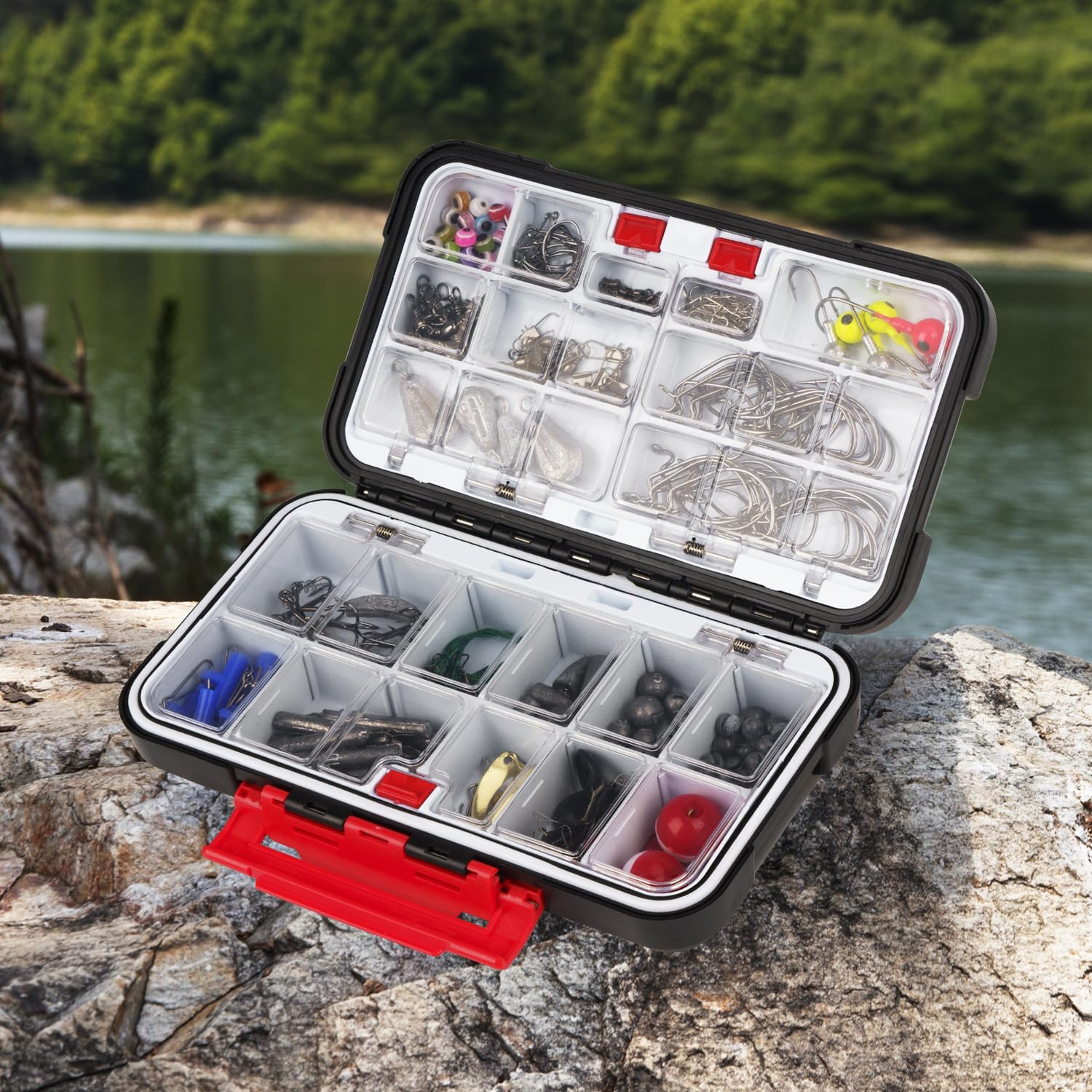 THKFISH 248-Piece Fishing Accessories Kit - Double Layer Waterproof Tackle Box with Hooks, Weights, Sinkers & Bass/Trout Lures - Complete Fishing Gear Set for Freshwater & Saltwater Anglers - Perfect for Boat, Shore & Ice Fishing Trips