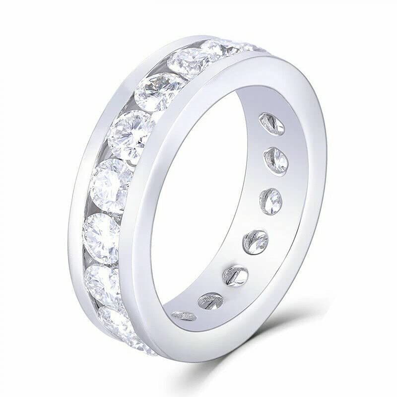 Round Cut VVS1 Moissanite Eternity Wedding Band Ring - 925 Sterling Silver Engagement Ring for Women - Perfect for Anniversaries, Proposals & Bridal Jewelry